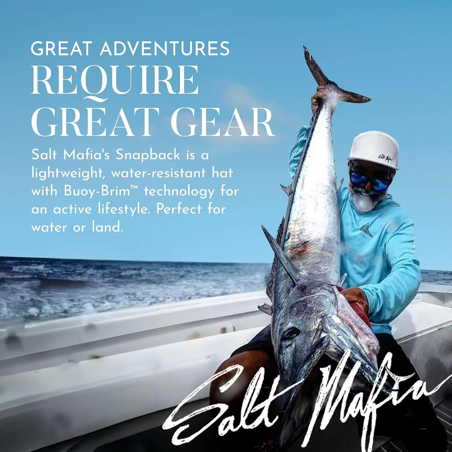 Salt Mafia Flat Brim Waterproof Hats for Men - Performance Snapback Surfer Hat