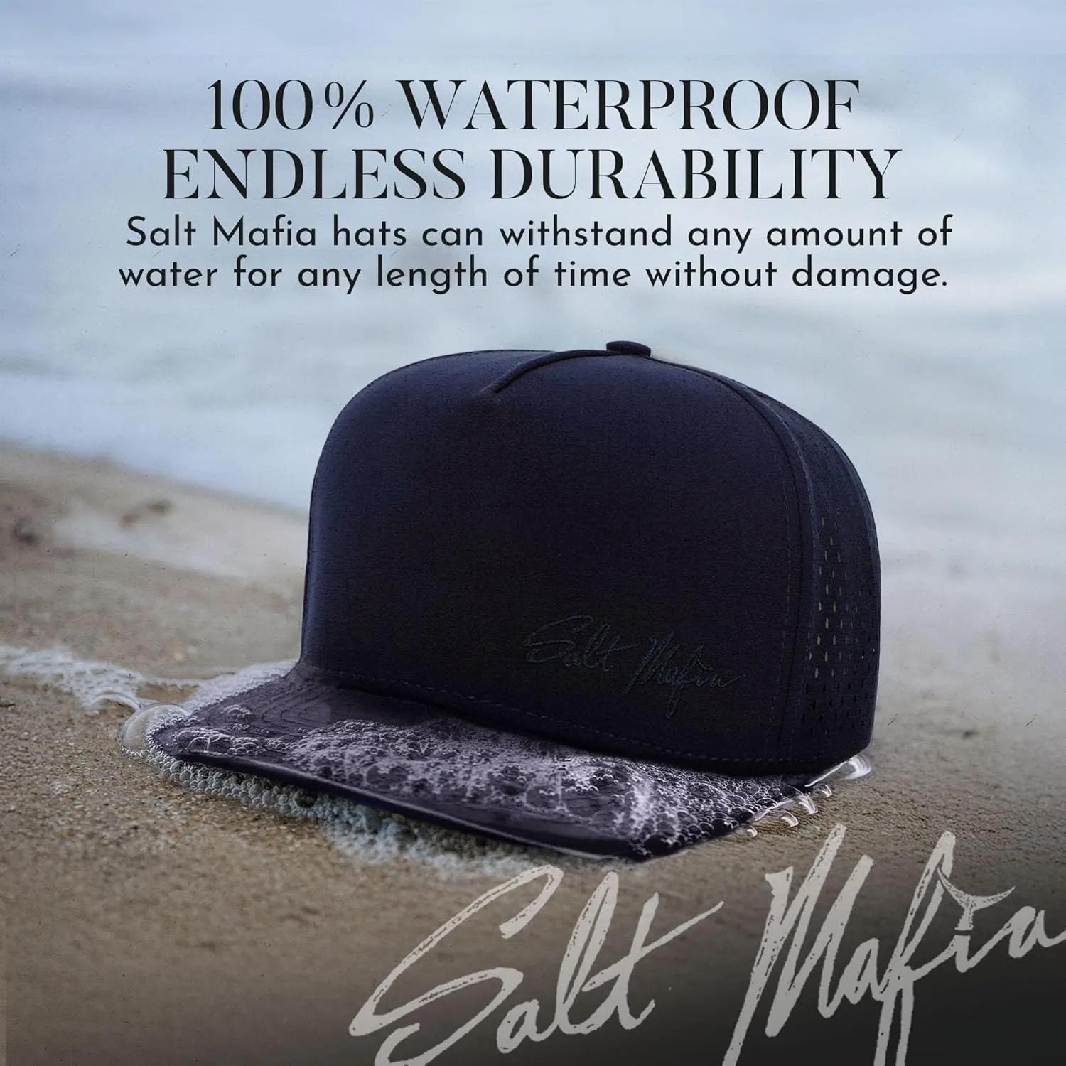 Salt Mafia Flat Brim Waterproof Hats for Men - Performance Snapback Surfer Hat