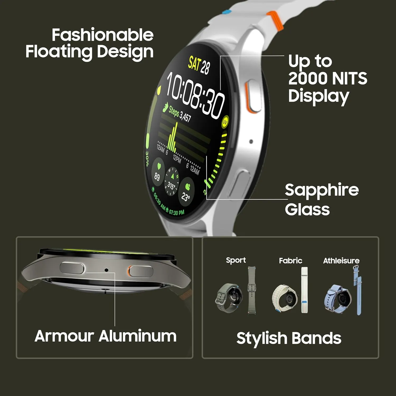 Samsung Galaxy Watch 7 (40mm, Green, BT) with 3nm Processor | Dual GPS | Sapphire Glass & Armour Aluminum | 5ATM & IP68 | HR, SpO2, BP & ECG Monitor