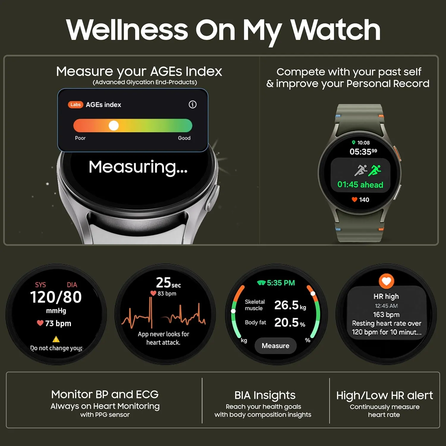 Samsung Galaxy Watch 7 (44mm, Green, BT LTE) with 3nm Processor | Dual GPS | Sapphire Glass & Armour Aluminum | 5ATM & IP68 | HR, SpO2, BP & ECG Monitor