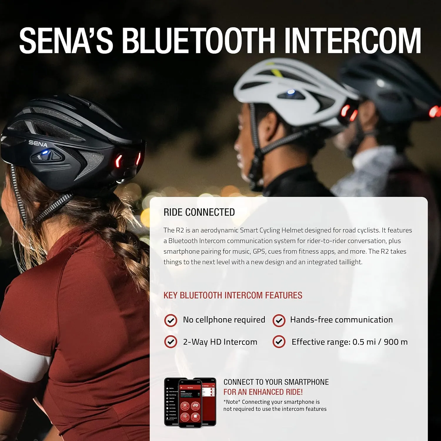 Sena R2 / R2 EVO / (Alexa Built-in) only R2X, Smart Bluetooth and Mesh Intercom Communications Road Cycling Helmet