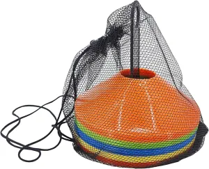 Set of 50 Sports Cones with Carrying Mesh Bag and Base Stand Coach Training Equipment for Indoor Outdoor Field Court Marking in 5 Colors for Soccer Football Basketball Baseball Teams 15417-NF