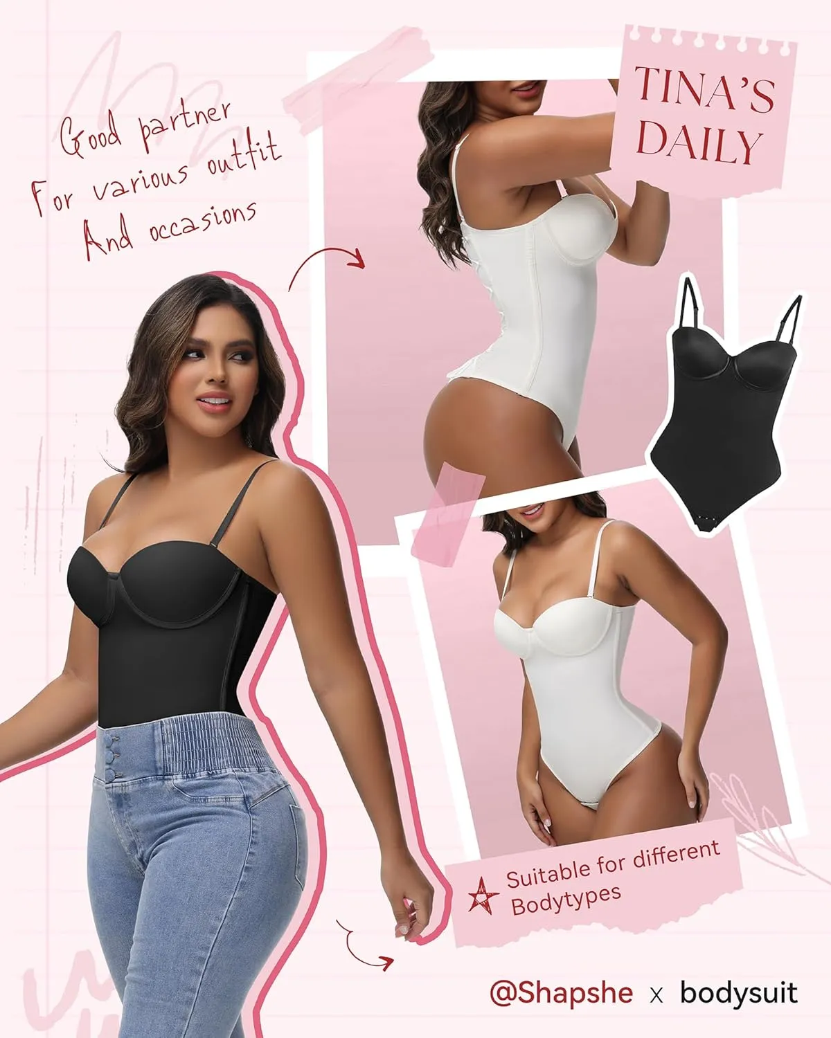 SHAPSHE Strapless Shapewear Corset Bodysuit Tops for Women Tummy Control V Neck Thong Body Shaper Going Out Outfits