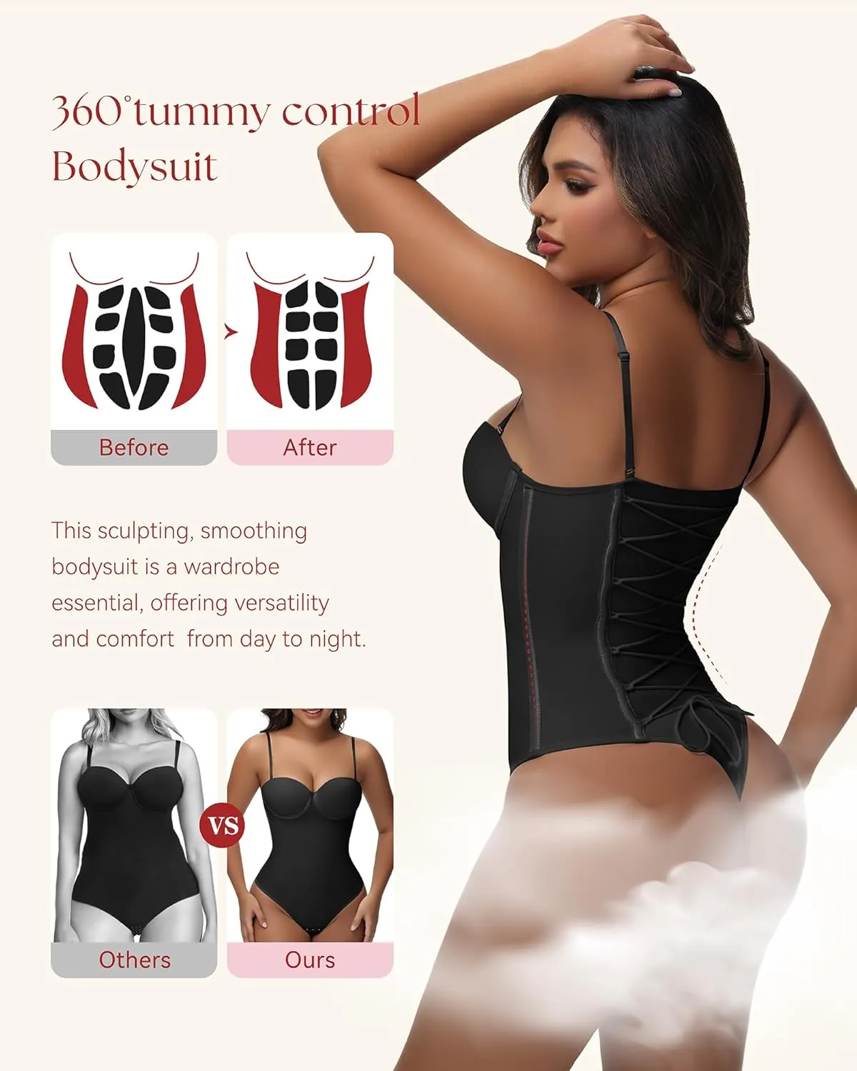 SHAPSHE Strapless Shapewear Corset Bodysuit Tops for Women Tummy Control V Neck Thong Body Shaper Going Out Outfits