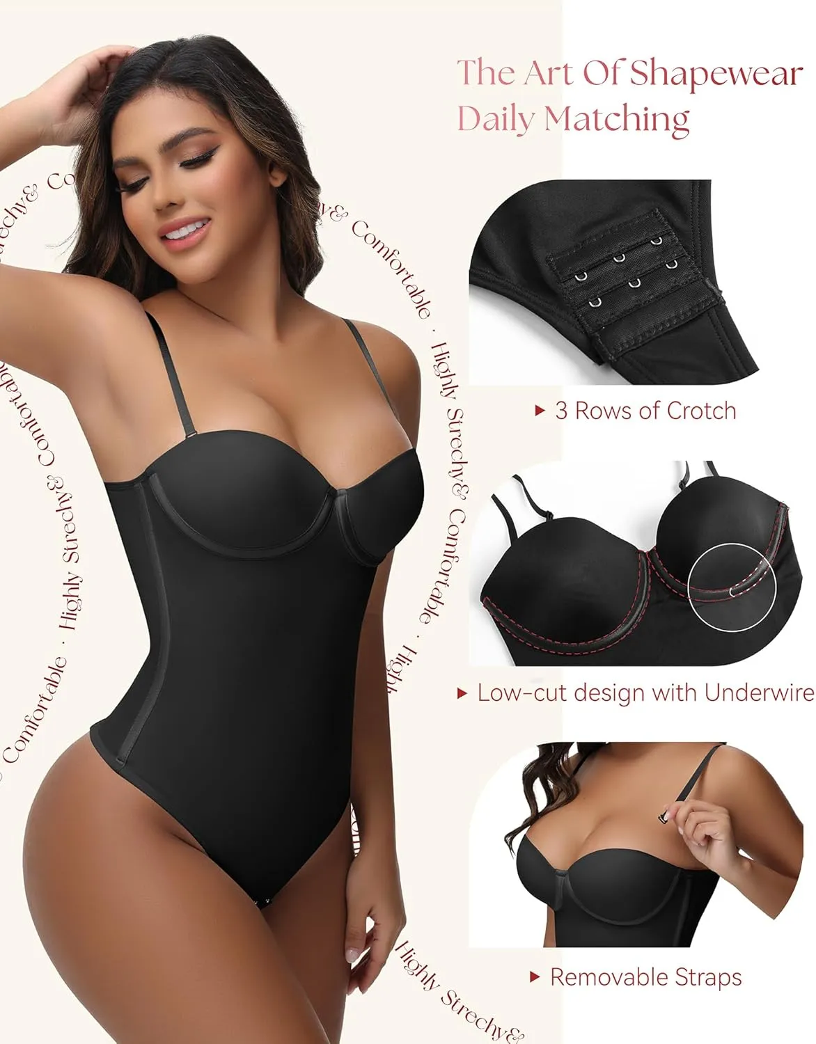 SHAPSHE Strapless Shapewear Corset Bodysuit Tops for Women Tummy Control V Neck Thong Body Shaper Going Out Outfits