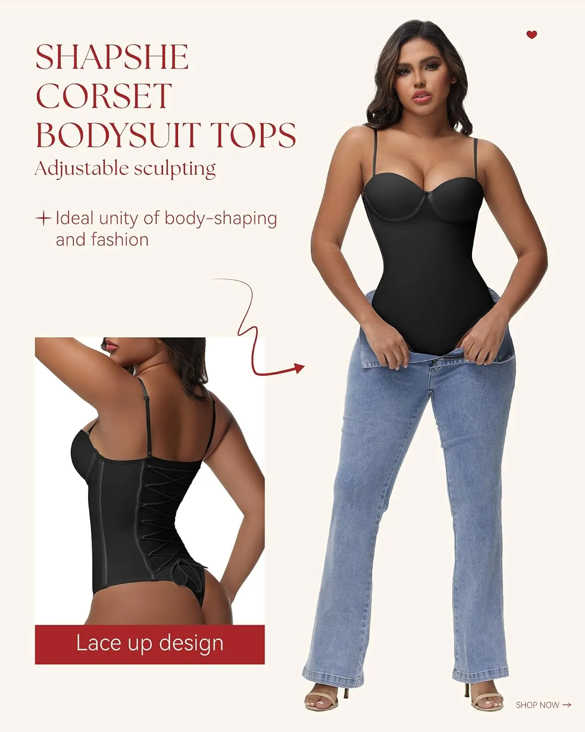 SHAPSHE Strapless Shapewear Corset Bodysuit Tops for Women Tummy Control V Neck Thong Body Shaper Going Out Outfits
