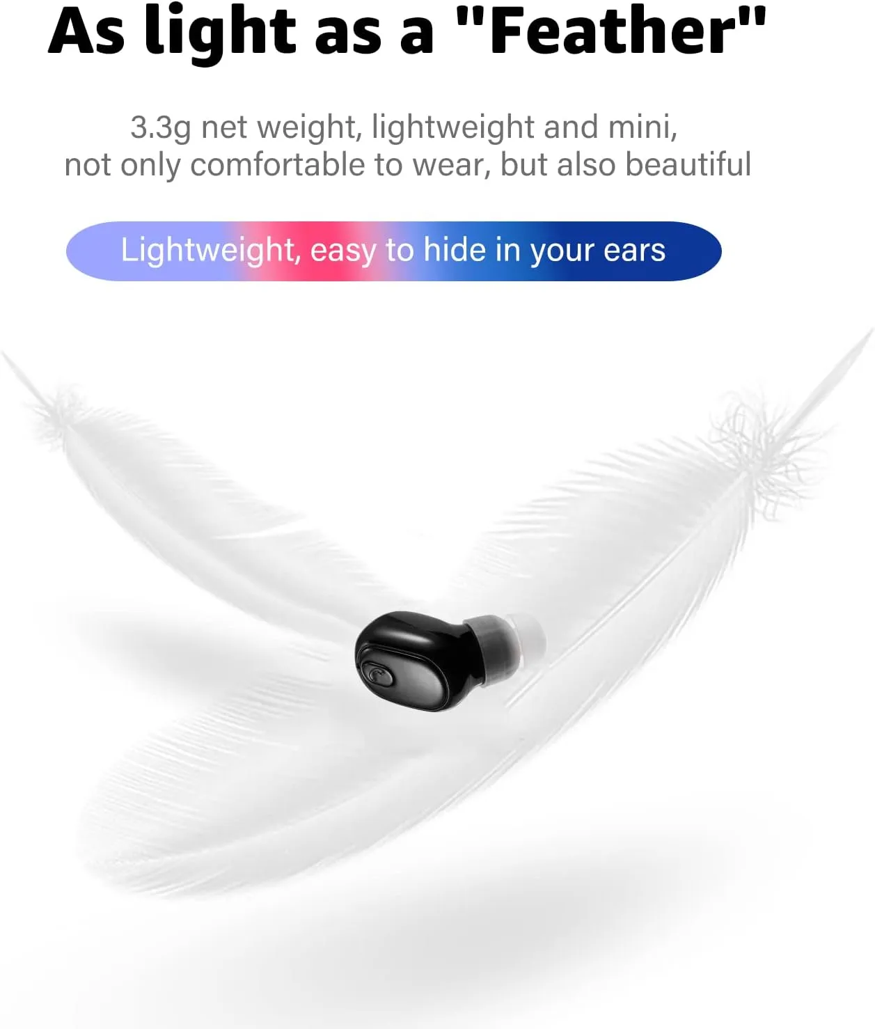 Single Bluetooth Wireless Earbud, Mini Invisible in-Ear Wireless Bluetooth Headphone 12 Hours Super Long Battery Life Suitable for Sports Work and Sleep - Black