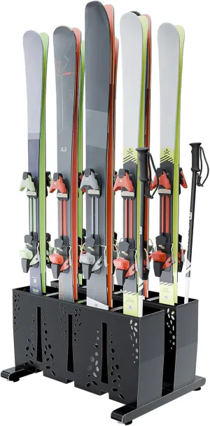 Ski Storage Rack for Garage, 8 Pair Heavy Duty Steel Freestanding Ski Storage Organizer, Indoor Ski Holder Racks for Home and Garage Storage