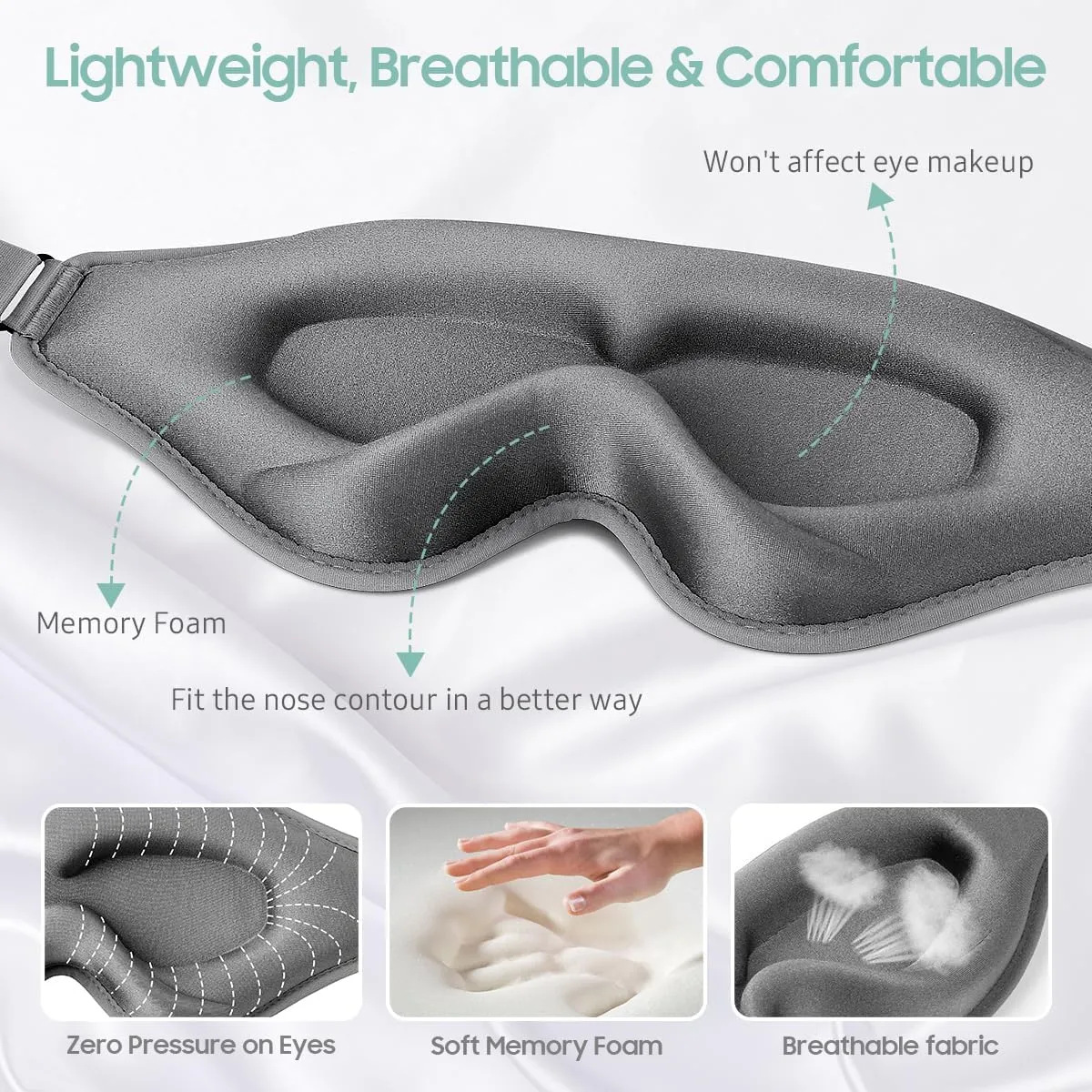 Sleep Mask, Premium Eye Mask for Sleeping, Completely Blackout, Superior Soft Comfort, Upgraded 3D Ergonomic Designed Sleeping Mask for Home, Office, Travel, Meditation, Yoga, Grey