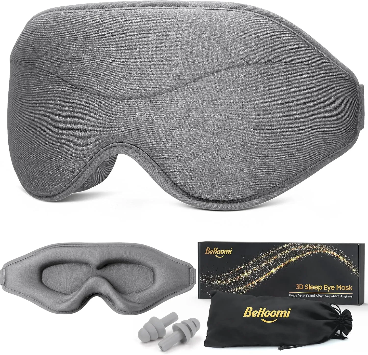 Sleep Mask, Premium Eye Mask for Sleeping, Completely Blackout, Superior Soft Comfort, Upgraded 3D Ergonomic Designed Sleeping Mask for Home, Office, Travel, Meditation, Yoga, Grey