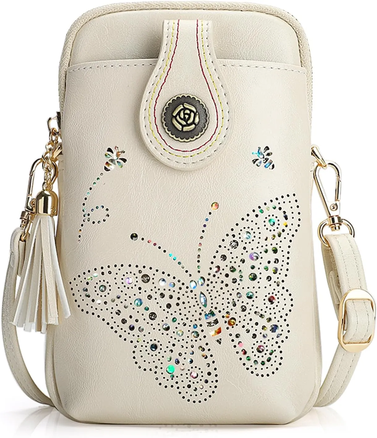 Small Crossbody Bags for Women, Lightweight Mini Cute Cell Phone Purse for Women with Tassel Shining Butterfly