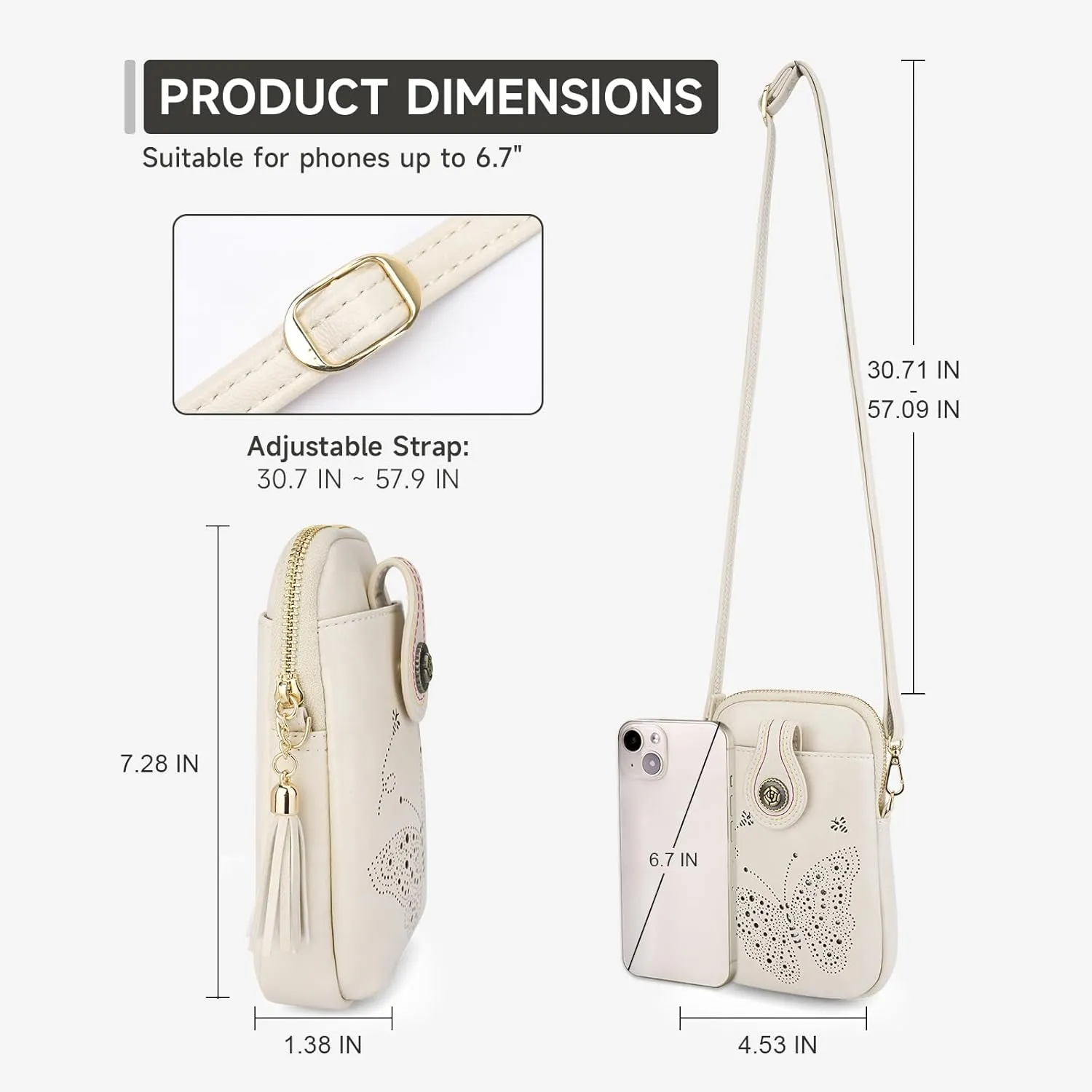 Small Crossbody Bags for Women, Lightweight Mini Cute Cell Phone Purse for Women with Tassel Shining Butterfly