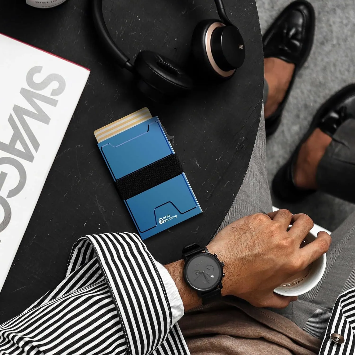 Smart Card Wallet for Men Slim: Minimalist Wallet For Men - RFID Blocking Pop Up Front Pocket Wallet, Metal Wallet 11 Card Holder