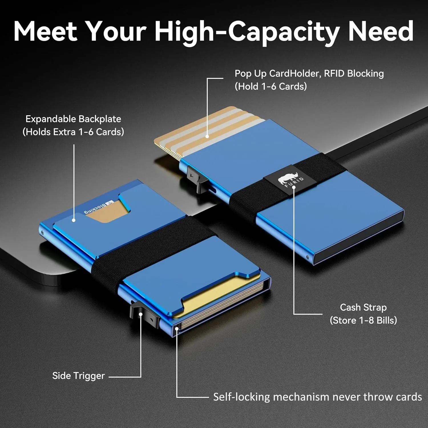 Smart Card Wallet for Men Slim: Minimalist Wallet For Men - RFID Blocking Pop Up Front Pocket Wallet, Metal Wallet 11 Card Holder