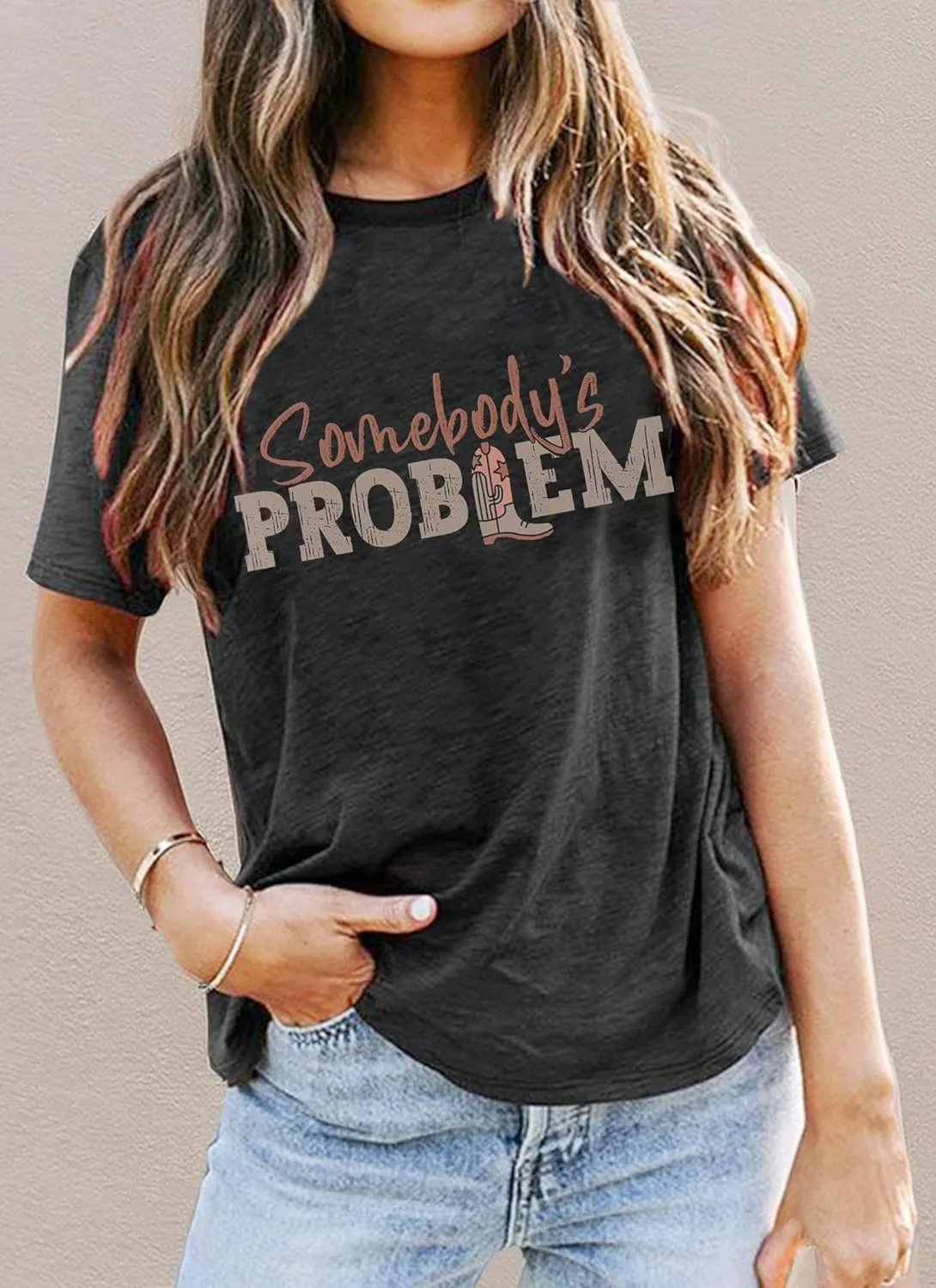 Somebody's Problem T Shirt Womens Western Cowgirl Country Music Summer Graphic Short Sleeve Vintage Top Tees