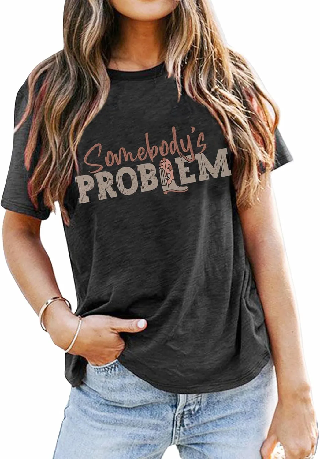 Somebody's Problem T Shirt Womens Western Cowgirl Country Music Summer Graphic Short Sleeve Vintage Top Tees