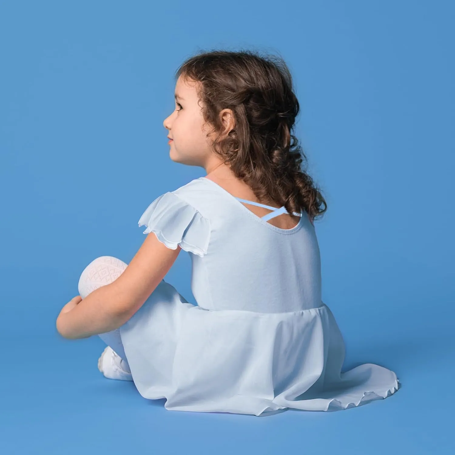 Suhine 3 Pieces Dance Ballet Leotards for Girls Criss Cross Back Ruffle Sleeve Tutu Skirted Dance Dresses Ballerina Outfit