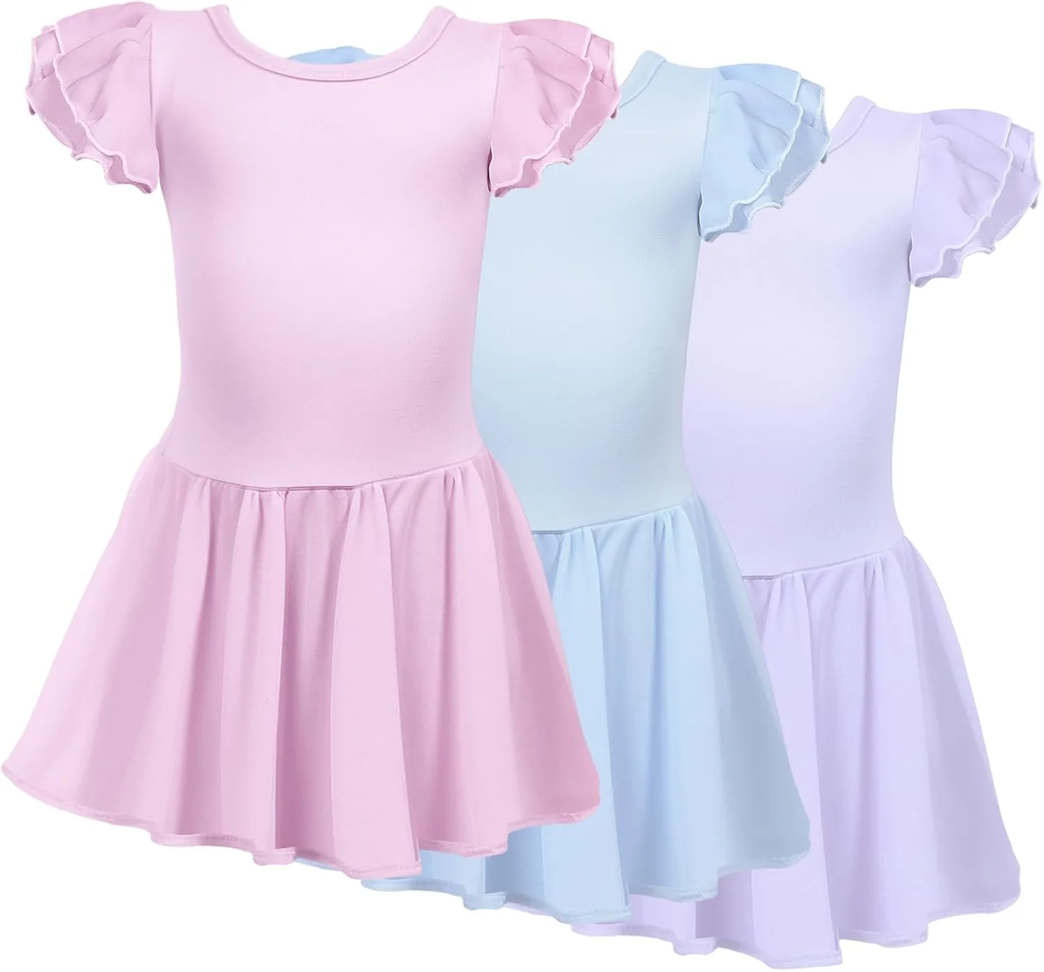 Suhine 3 Pieces Dance Ballet Leotards for Girls Criss Cross Back Ruffle Sleeve Tutu Skirted Dance Dresses Ballerina Outfit