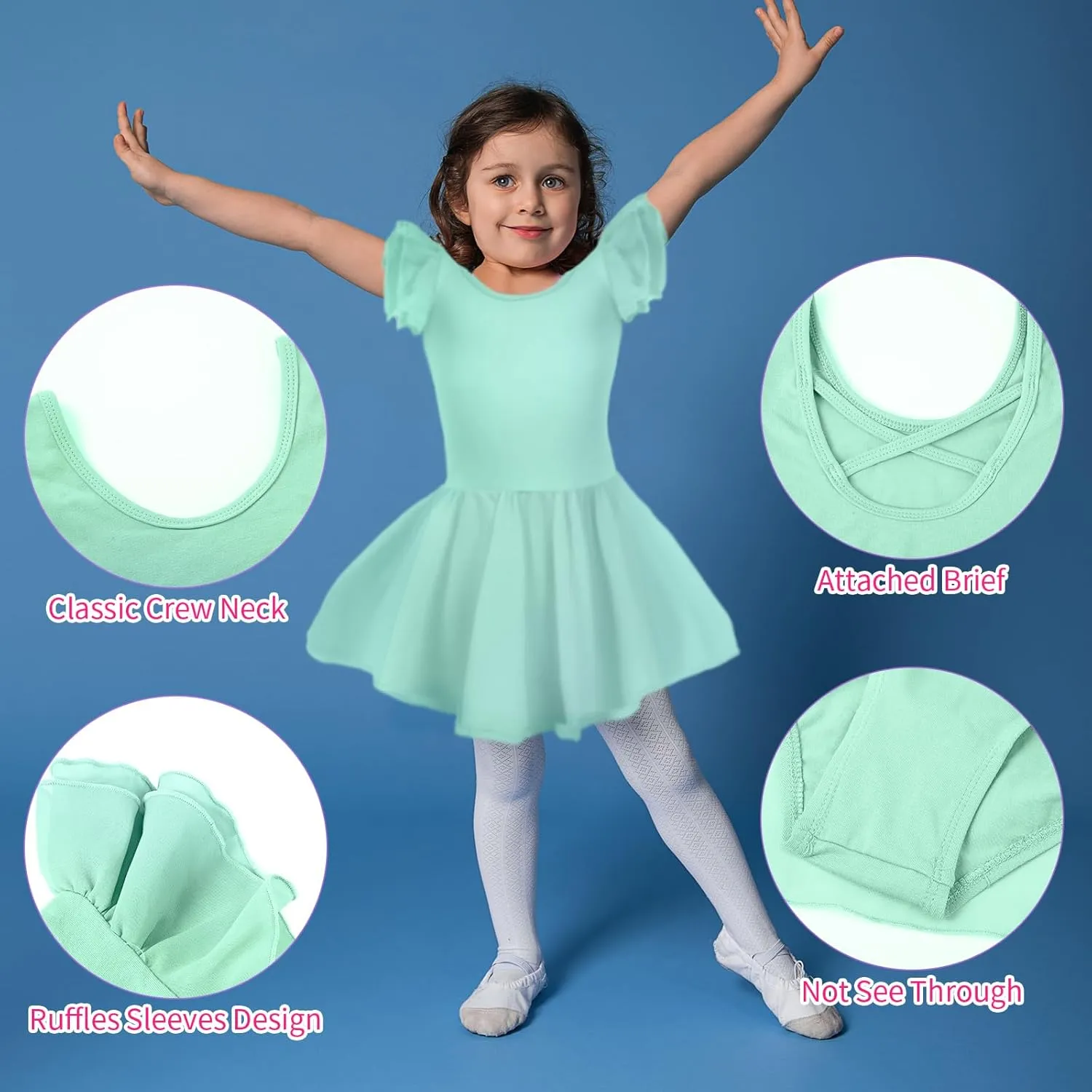 Suhine 3 Pieces Dance Ballet Leotards for Girls Criss Cross Back Ruffle Sleeve Tutu Skirted Dance Dresses Ballerina Outfit