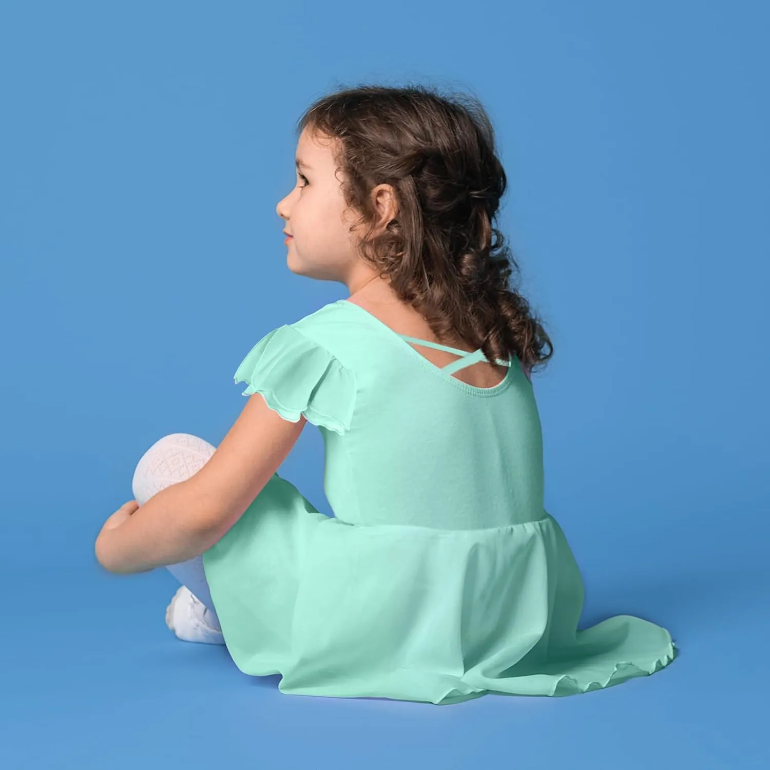 Suhine 3 Pieces Dance Ballet Leotards for Girls Criss Cross Back Ruffle Sleeve Tutu Skirted Dance Dresses Ballerina Outfit