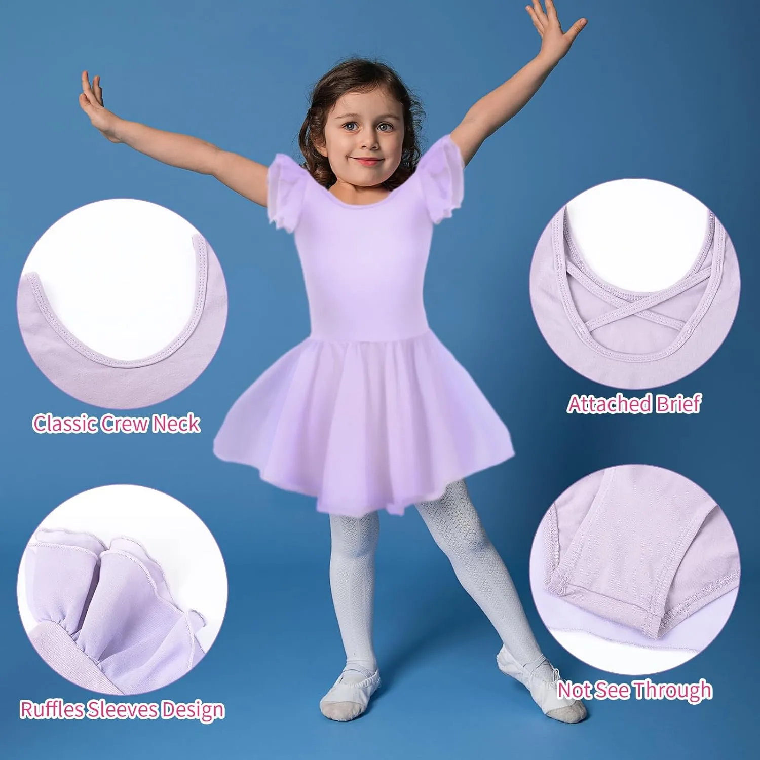 Suhine 3 Pieces Dance Ballet Leotards for Girls Criss Cross Back Ruffle Sleeve Tutu Skirted Dance Dresses Ballerina Outfit