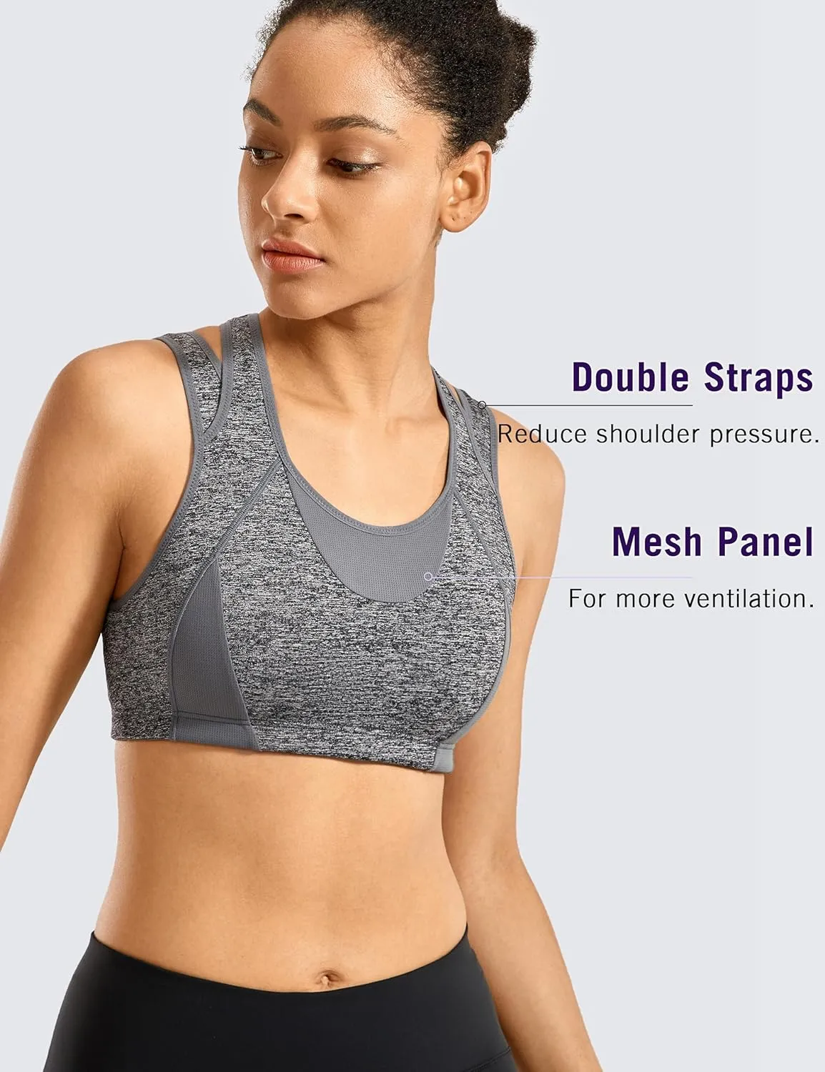 SYROKAN Sports Bras for Women High Support Mesh Full Coverage Racerback Wireless No Bounce Running Bras