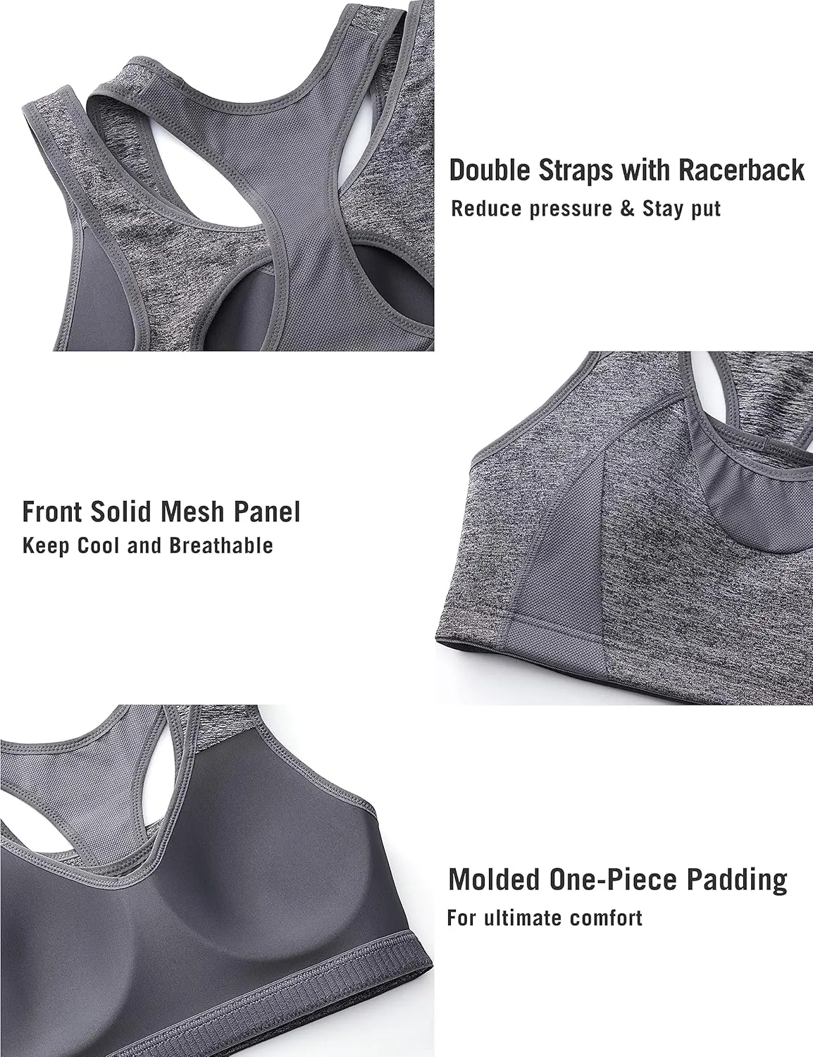 SYROKAN Sports Bras for Women High Support Mesh Full Coverage Racerback Wireless No Bounce Running Bras