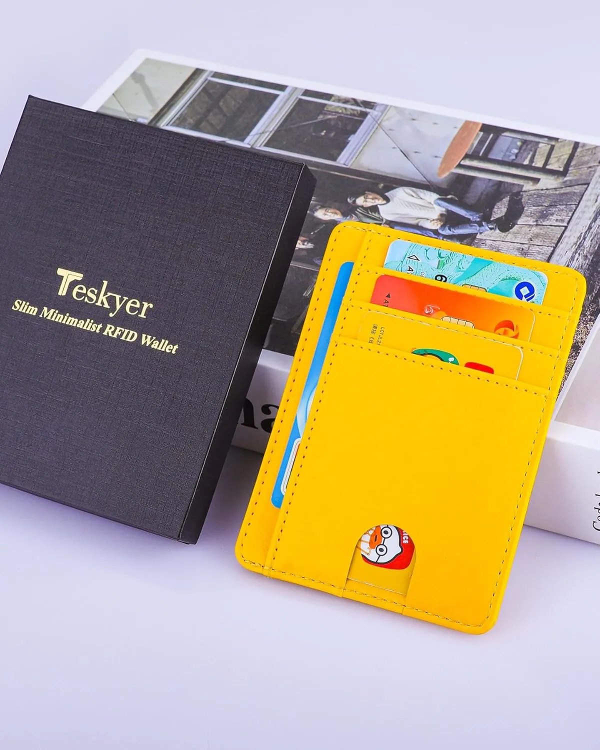 Teskyer Slim Wallet for Men, Minimalist Front Pocket RFID Blocking Leather Wallet Credit Card Holder for Men & Women