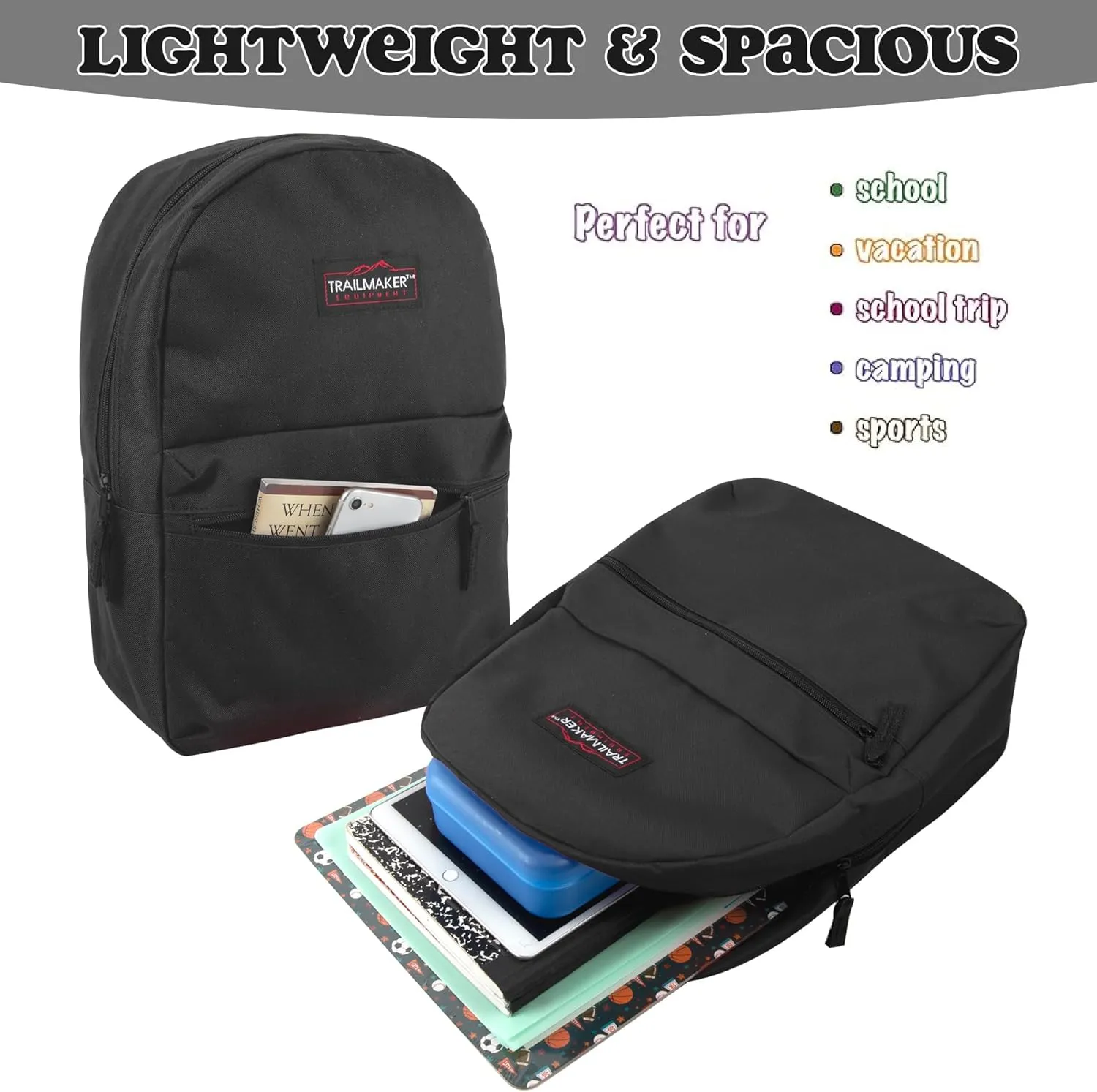 Trail maker 24 Pack 17 Inch Backpacks in Bulk Backpacks for Boys, Girls, School, and Homeless Donation