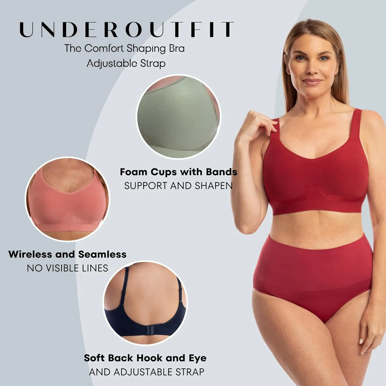 Underoutfit Bra for Women - Wireless Everyday Bra with Adjustable Straps