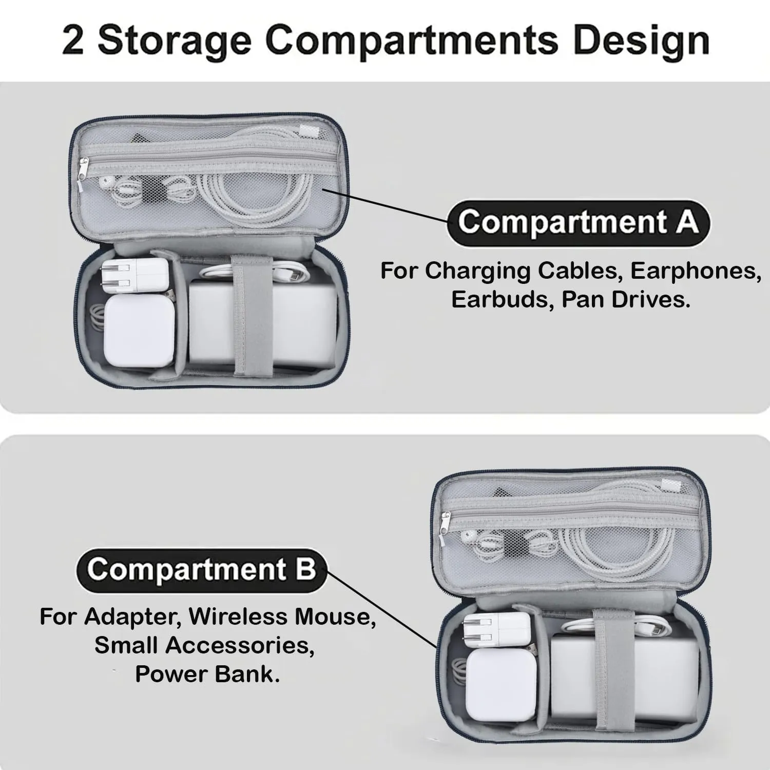 Urbane Home Travel Organizer for Electronic Accessories|Multipurpose Pouch|Adapter, Cable, Gadget Organizer|Two Comparment with Zipper (Black)