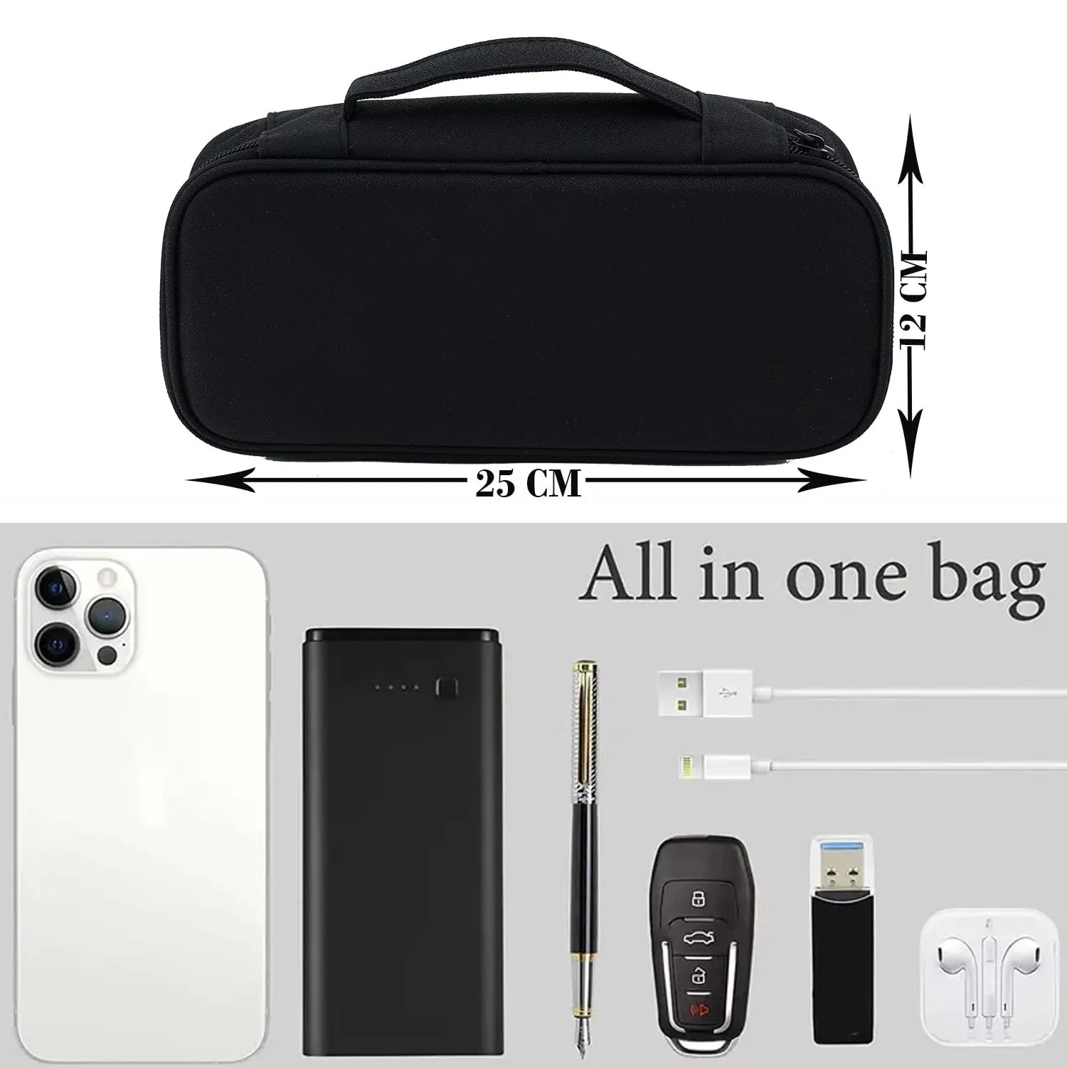 Urbane Home Travel Organizer for Electronic Accessories|Multipurpose Pouch|Adapter, Cable, Gadget Organizer|Two Comparment with Zipper (Black)