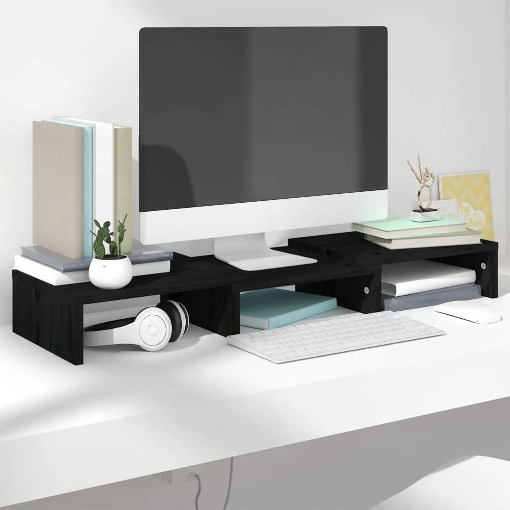 vidaXL Monitor Stand, Solid Wood Pine, 23.6"x9.4"x4.1", Black