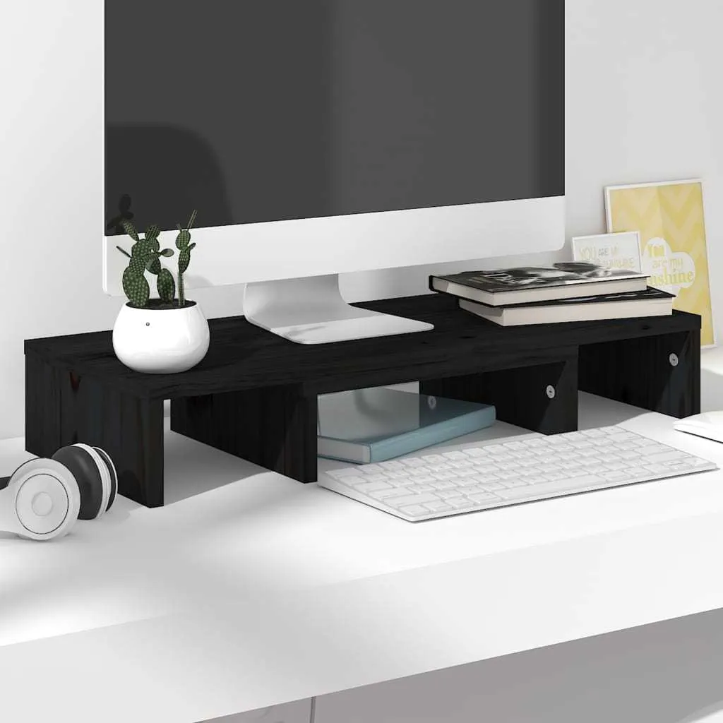vidaXL Monitor Stand, Solid Wood Pine, 23.6"x9.4"x4.1", Black