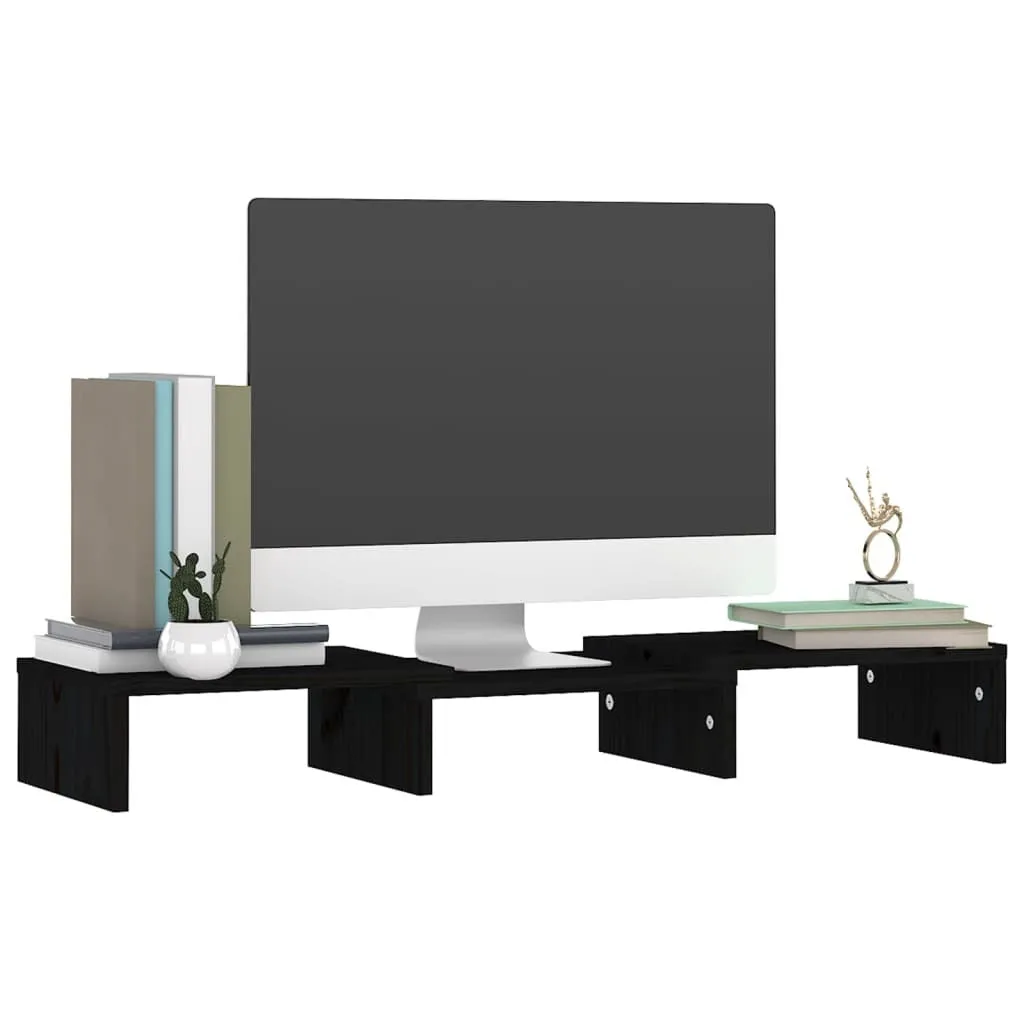 vidaXL Monitor Stand, Solid Wood Pine, 23.6"x9.4"x4.1", Black