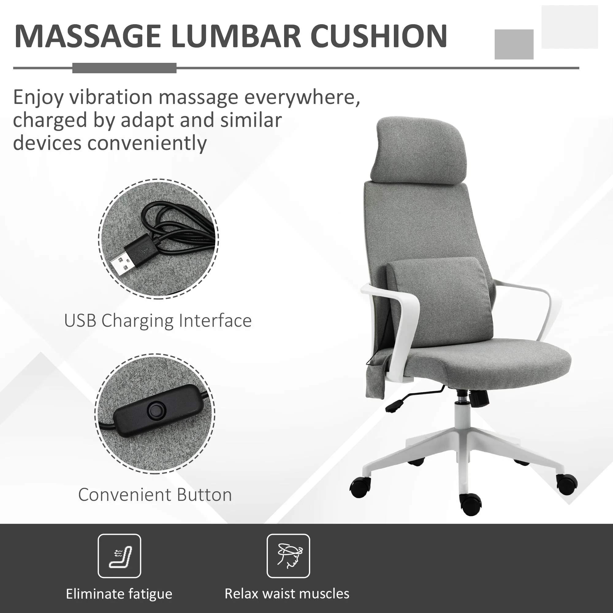 Vinsetto Massage Office Chair with 2 Points Lumbar Support Adjustable Height