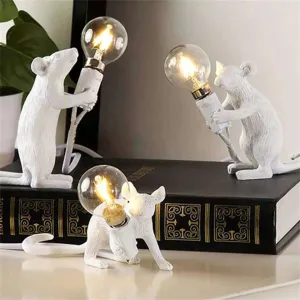 Vintage Mice LED Table Lamps – Modern Resin Rat Night Lights for Stylish Home Décor & Desk Ambiance