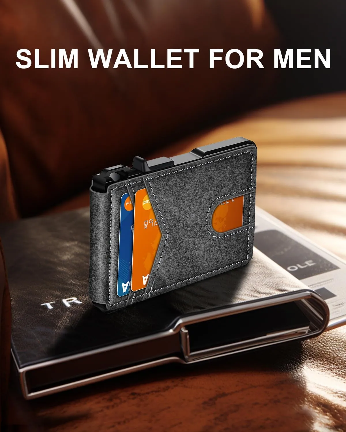 Wallet for Men, Mens Minimalist Wallet 9-13 Cards, Slim Compact Wallet with Money Clip & ID Window, RFID Blocking Smart Pop Up Card Wallet, Metal Aluminum Credit Card Holder Bifold Wallet
