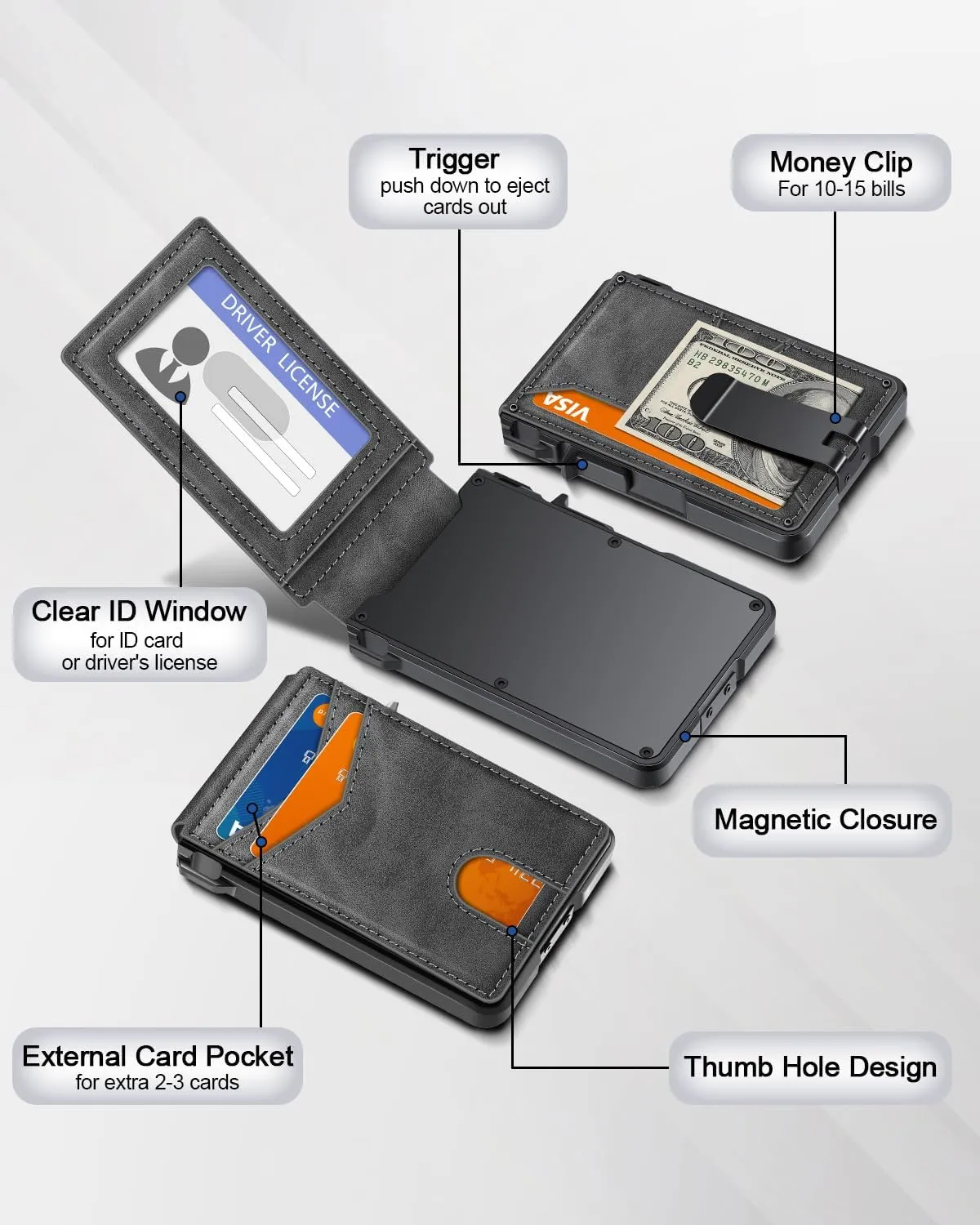 Wallet for Men, Mens Minimalist Wallet 9-13 Cards, Slim Compact Wallet with Money Clip & ID Window, RFID Blocking Smart Pop Up Card Wallet, Metal Aluminum Credit Card Holder Bifold Wallet