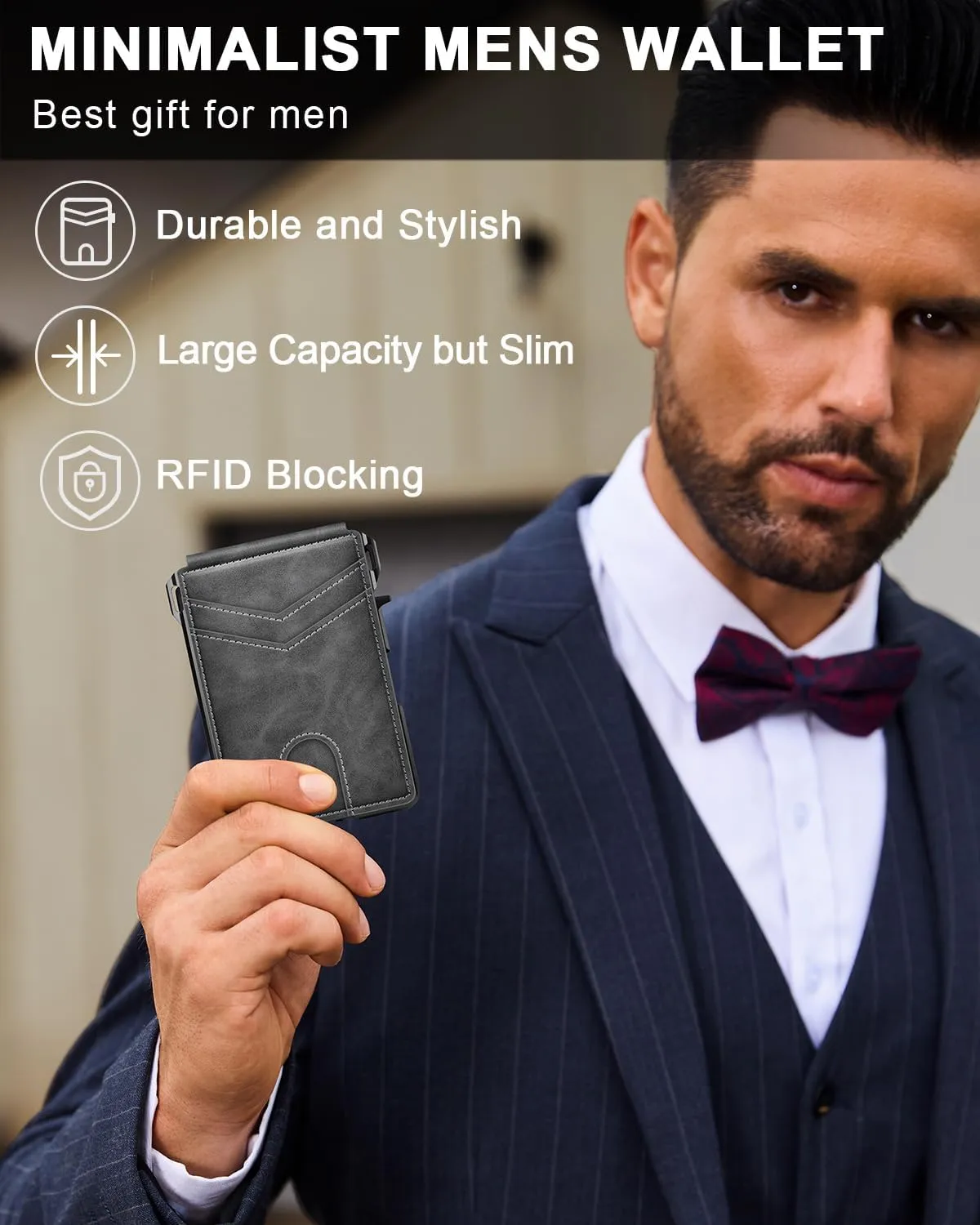 Wallet for Men, Mens Minimalist Wallet 9-13 Cards, Slim Compact Wallet with Money Clip & ID Window, RFID Blocking Smart Pop Up Card Wallet, Metal Aluminum Credit Card Holder Bifold Wallet