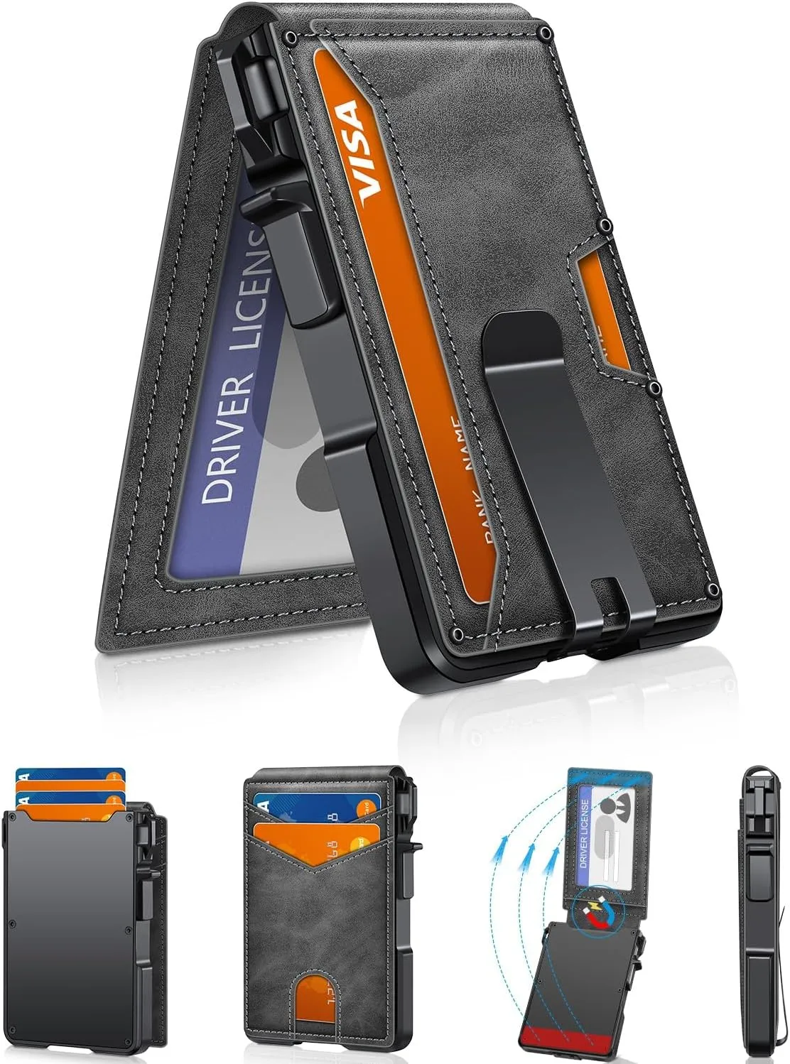 Wallet for Men, Mens Minimalist Wallet 9-13 Cards, Slim Compact Wallet with Money Clip & ID Window, RFID Blocking Smart Pop Up Card Wallet, Metal Aluminum Credit Card Holder Bifold Wallet