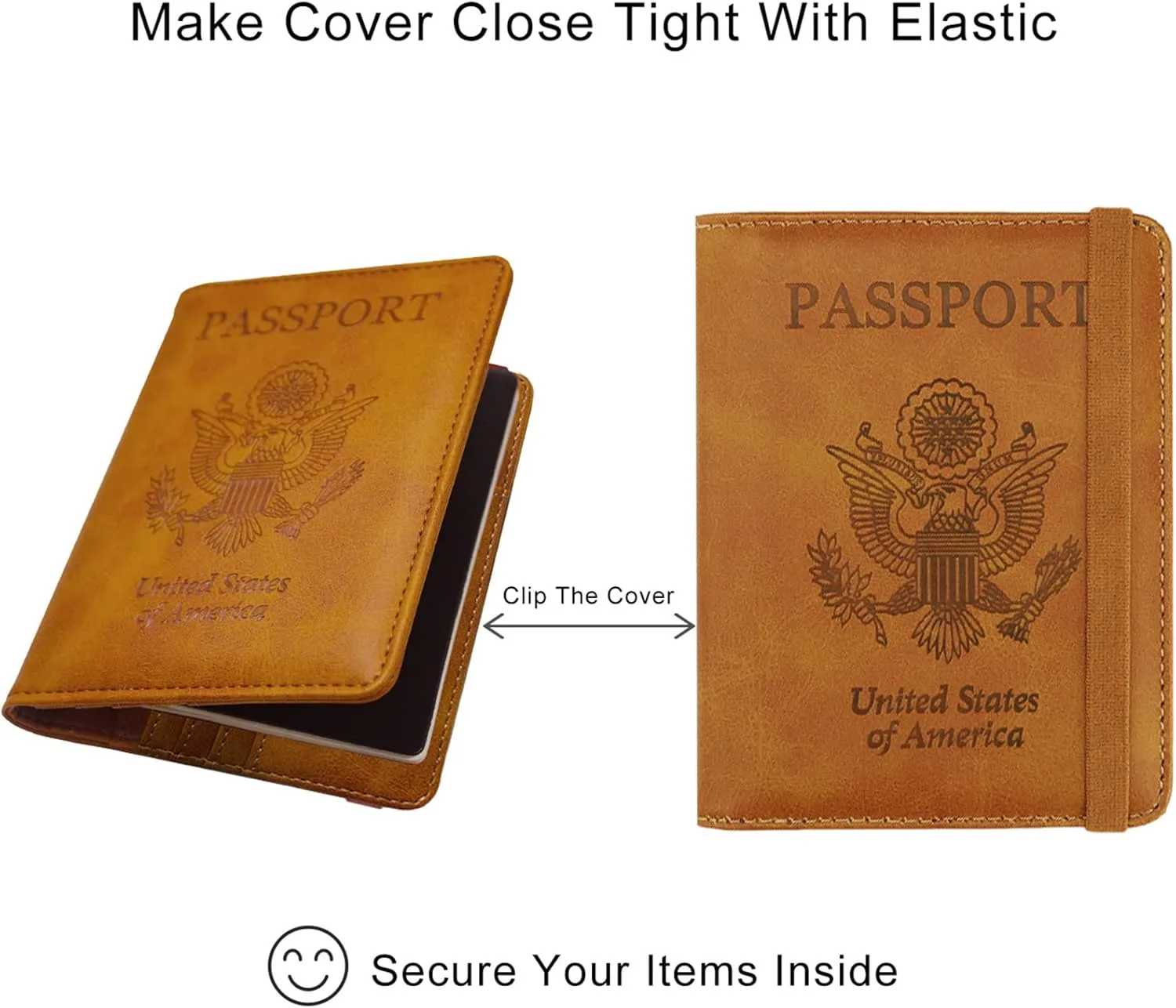 WALNEW Passport Holder Wallet, RFID Blocking Passport Cover Case PU leather Card Holder with Pen and Clear Card Slot for Women Men, Brown