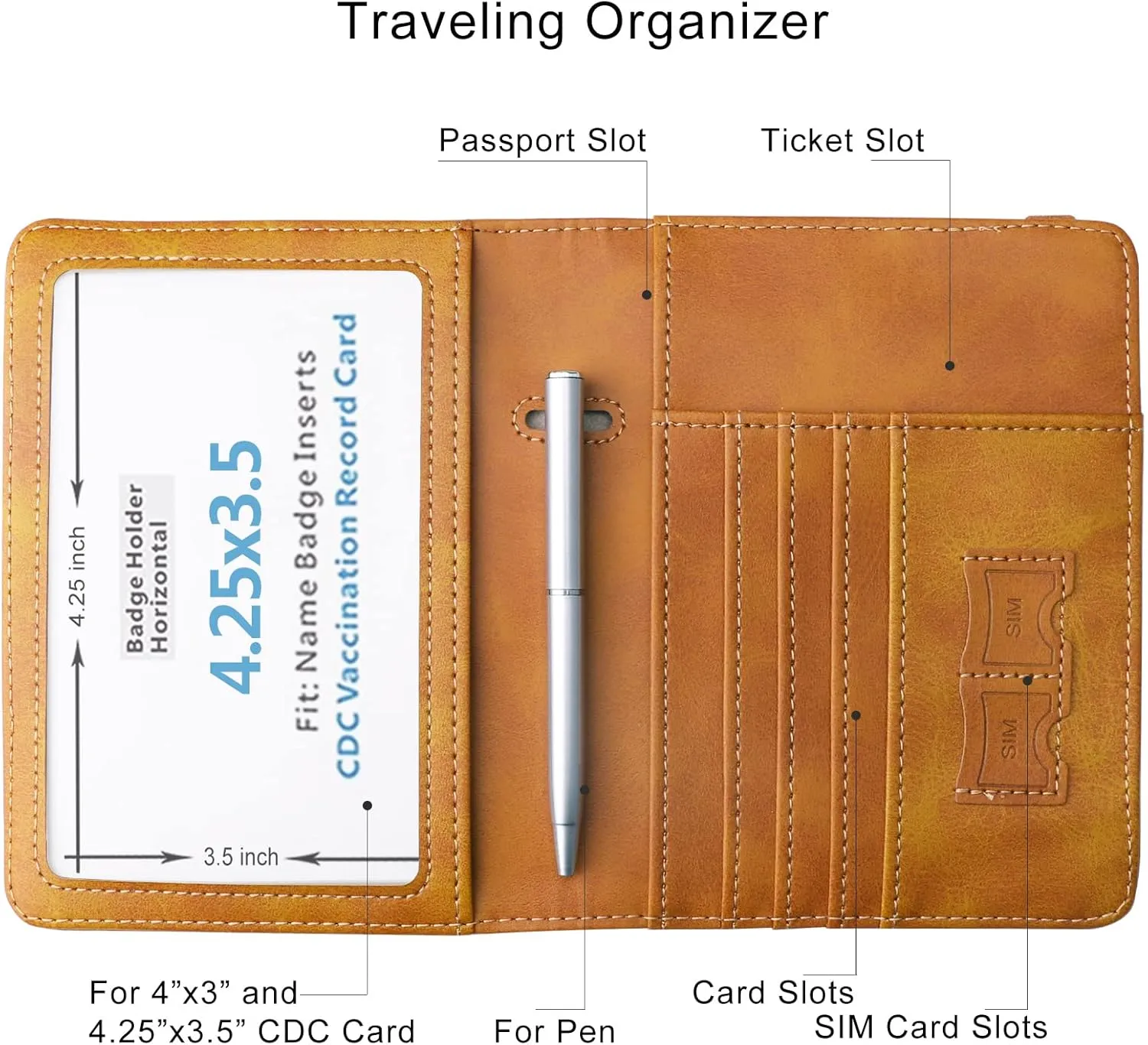 WALNEW Passport Holder Wallet, RFID Blocking Passport Cover Case PU leather Card Holder with Pen and Clear Card Slot for Women Men, Brown