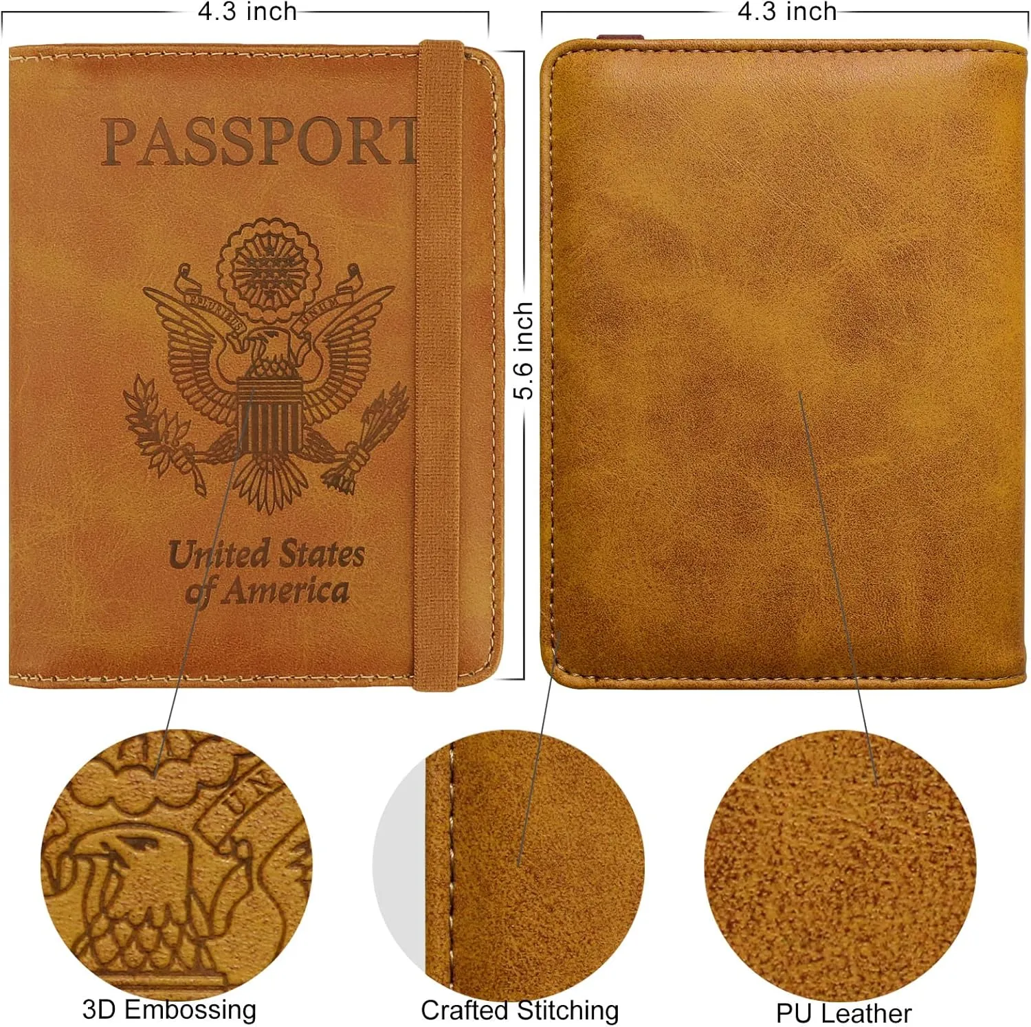 WALNEW Passport Holder Wallet, RFID Blocking Passport Cover Case PU leather Card Holder with Pen and Clear Card Slot for Women Men, Brown