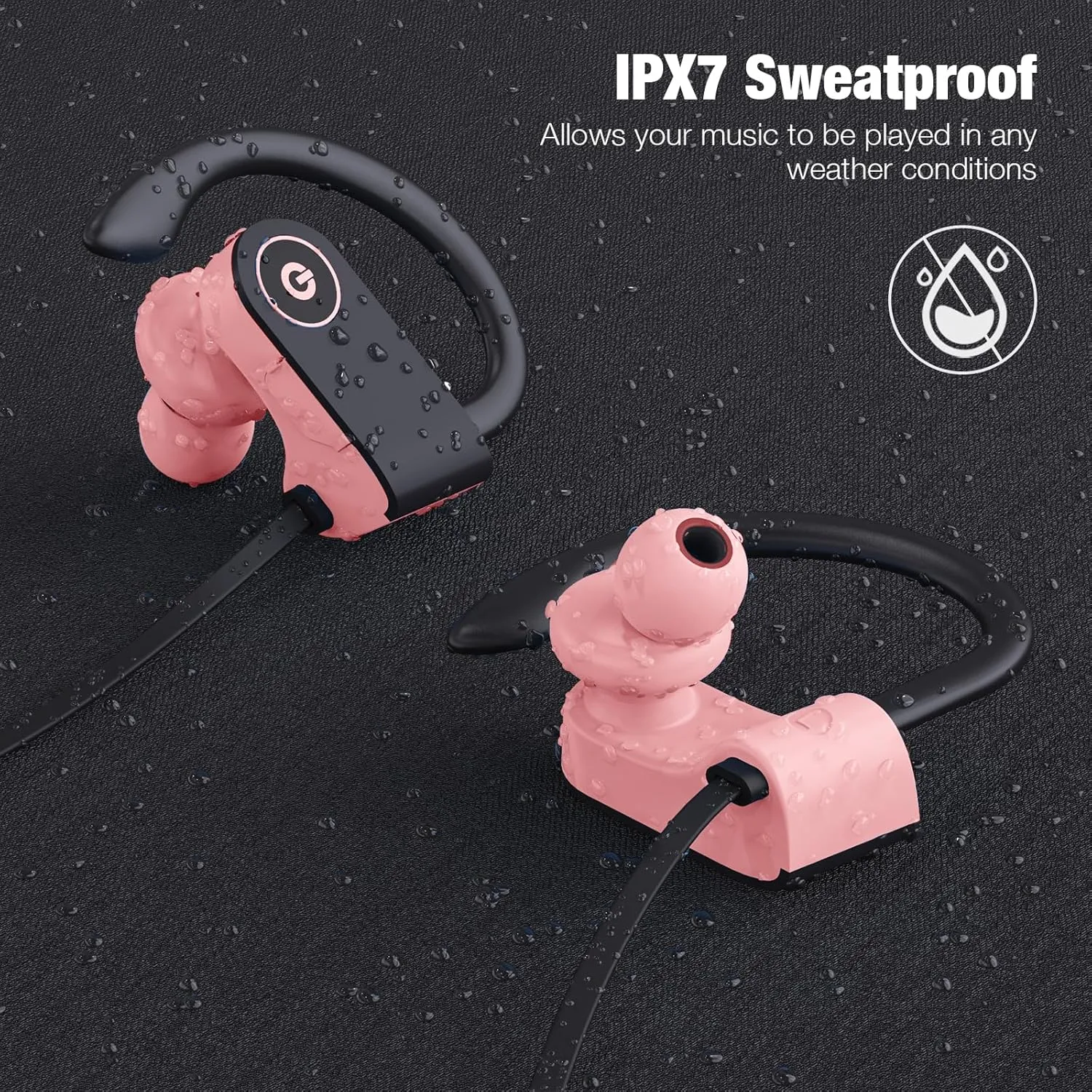 Wireless Earbuds, IPX7 Waterproof Sports Headphones with Mic, Stereo in-Ear Earphones, 16H Playtime, Sound Isolation for Running, Workout - Pink