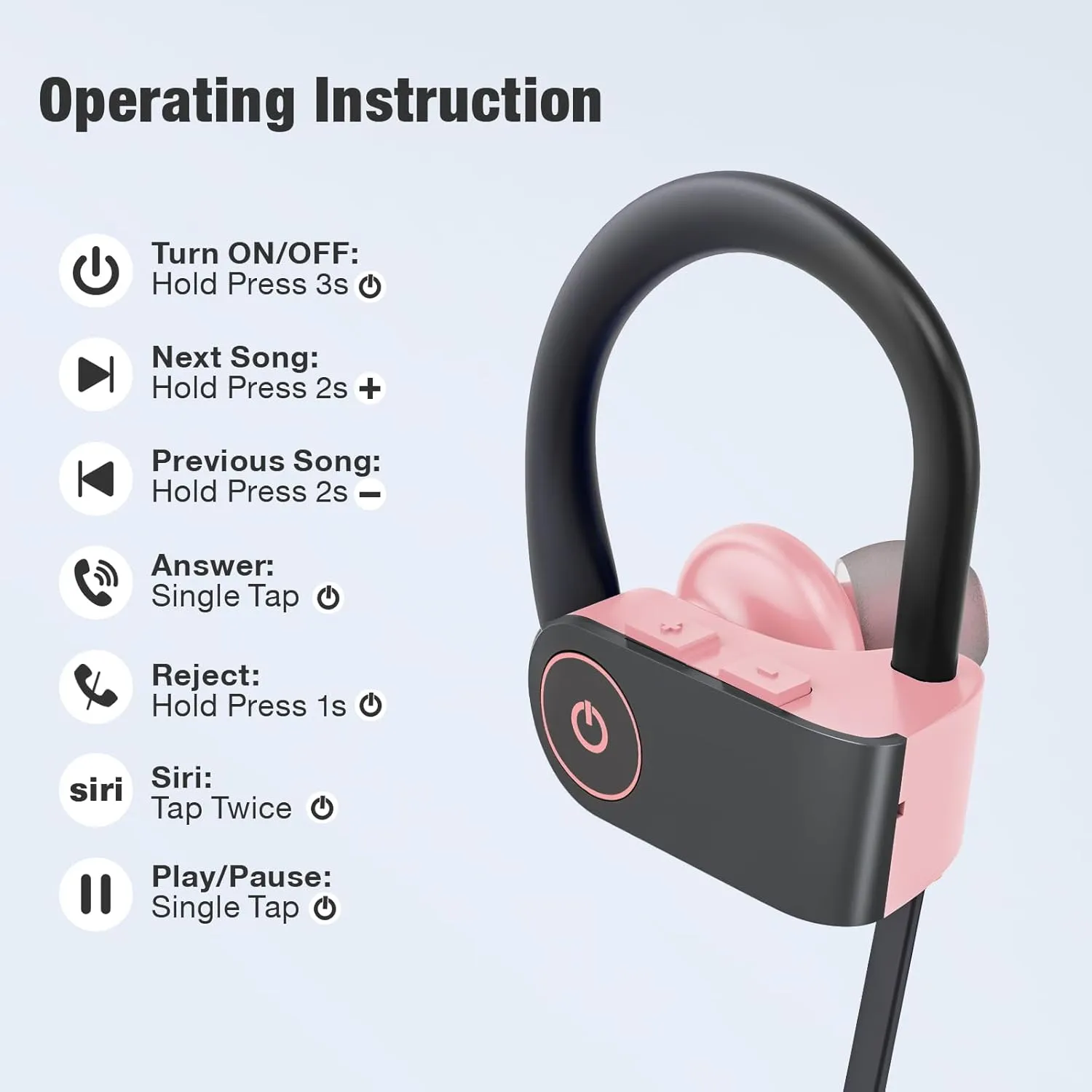 Wireless Earbuds, IPX7 Waterproof Sports Headphones with Mic, Stereo in-Ear Earphones, 16H Playtime, Sound Isolation for Running, Workout - Pink