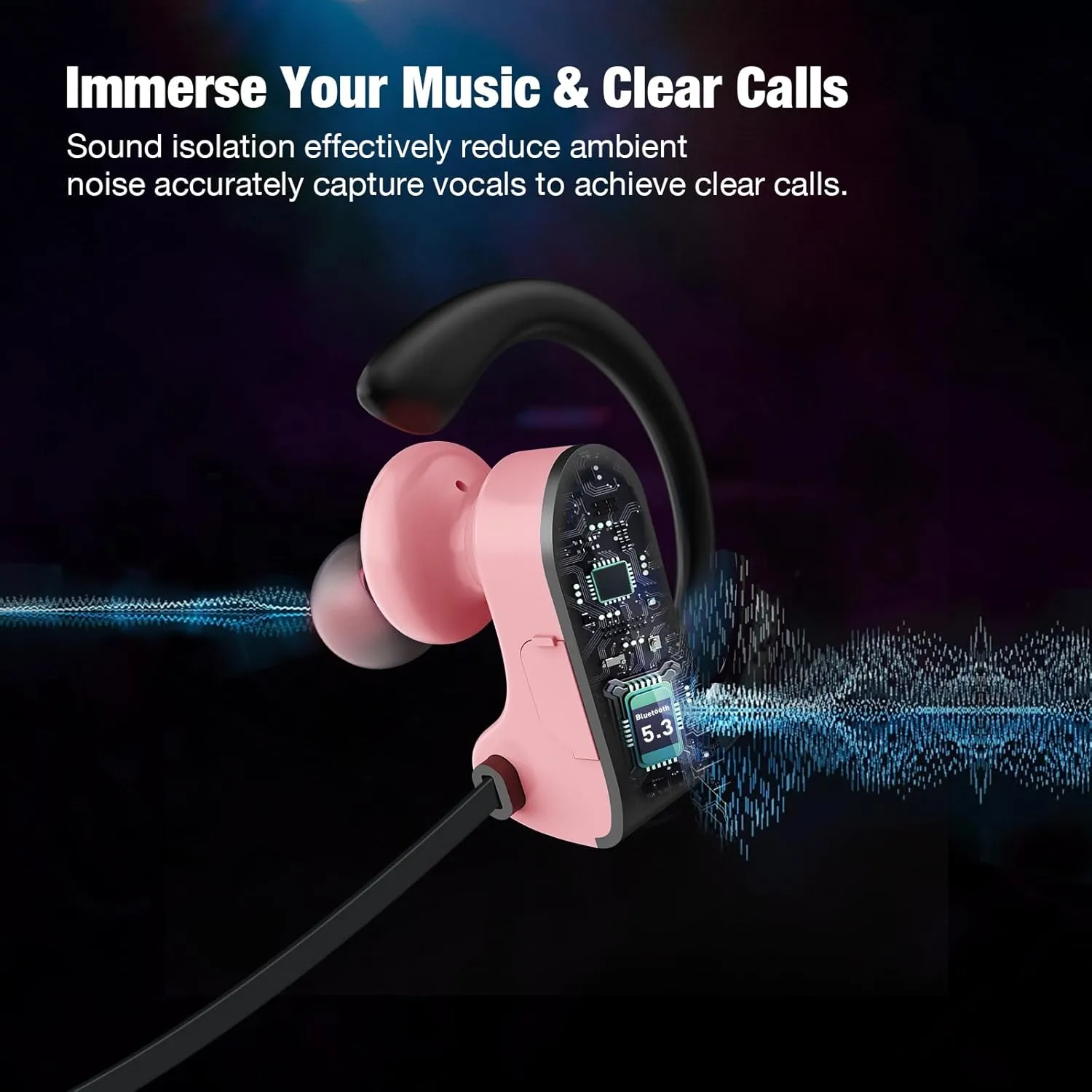 Wireless Earbuds, IPX7 Waterproof Sports Headphones with Mic, Stereo in-Ear Earphones, 16H Playtime, Sound Isolation for Running, Workout - Pink