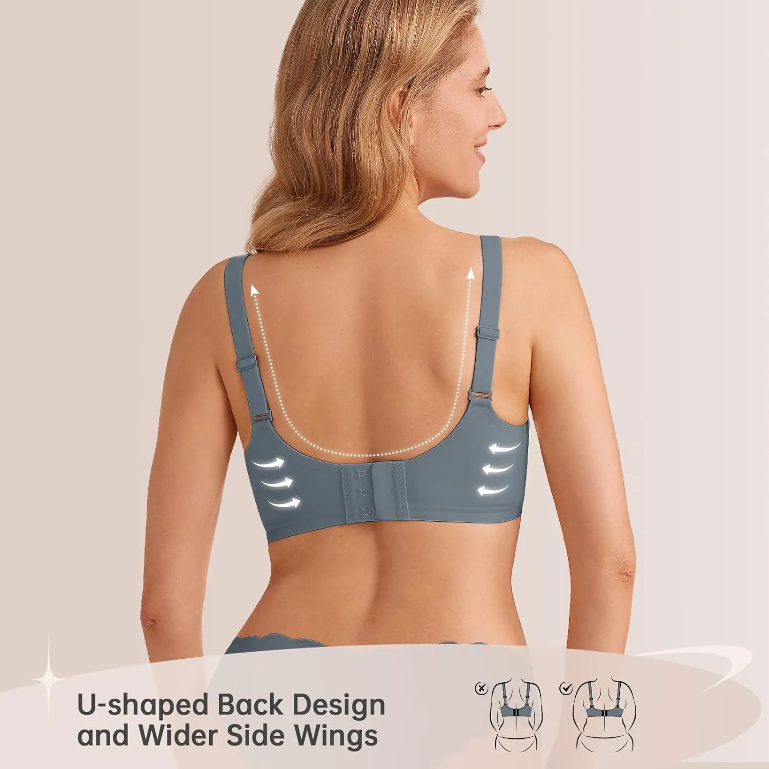 Wireless Seamless Bras for Women No Underwire Push Up Scalloped V Neck Full Coverage Support Bralettes Everyday Bras