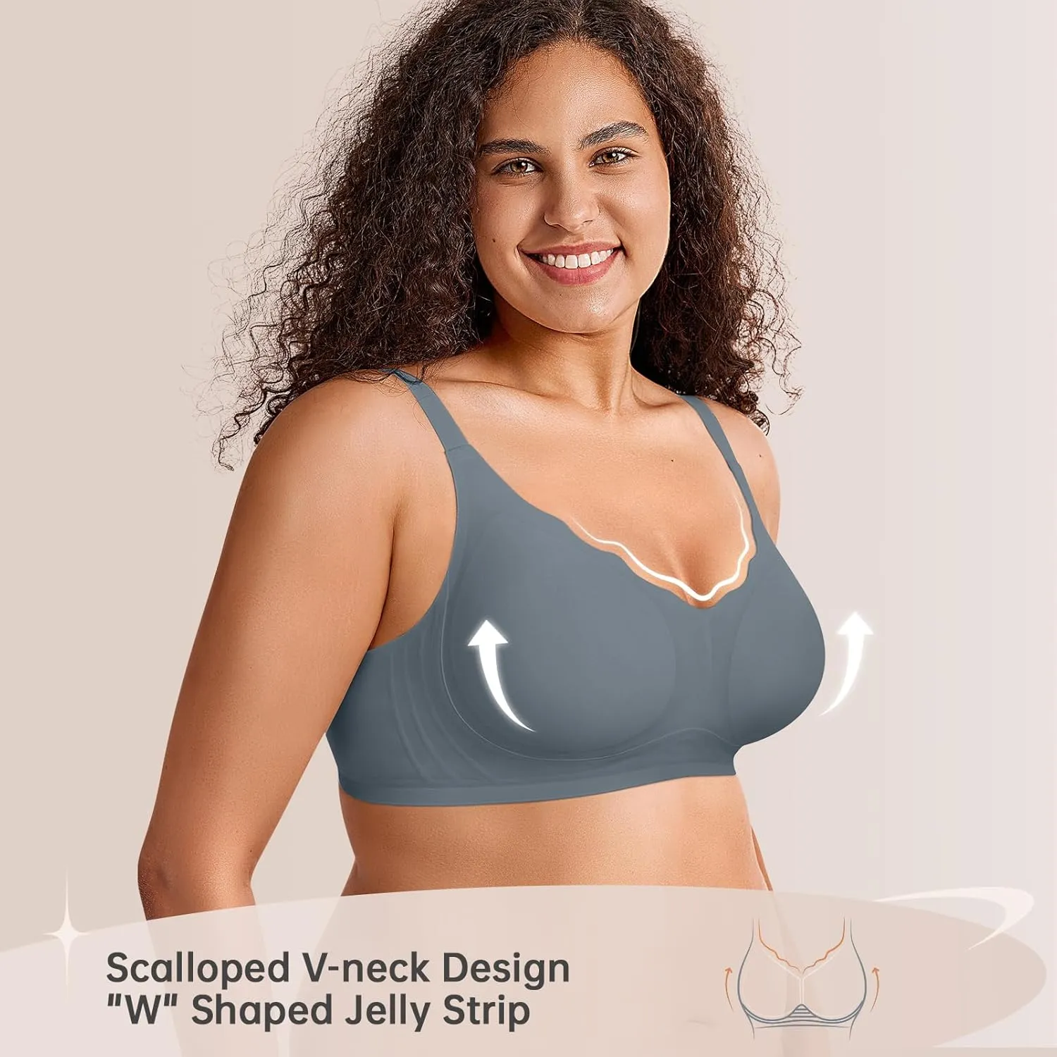 Wireless Seamless Bras for Women No Underwire Push Up Scalloped V Neck Full Coverage Support Bralettes Everyday Bras