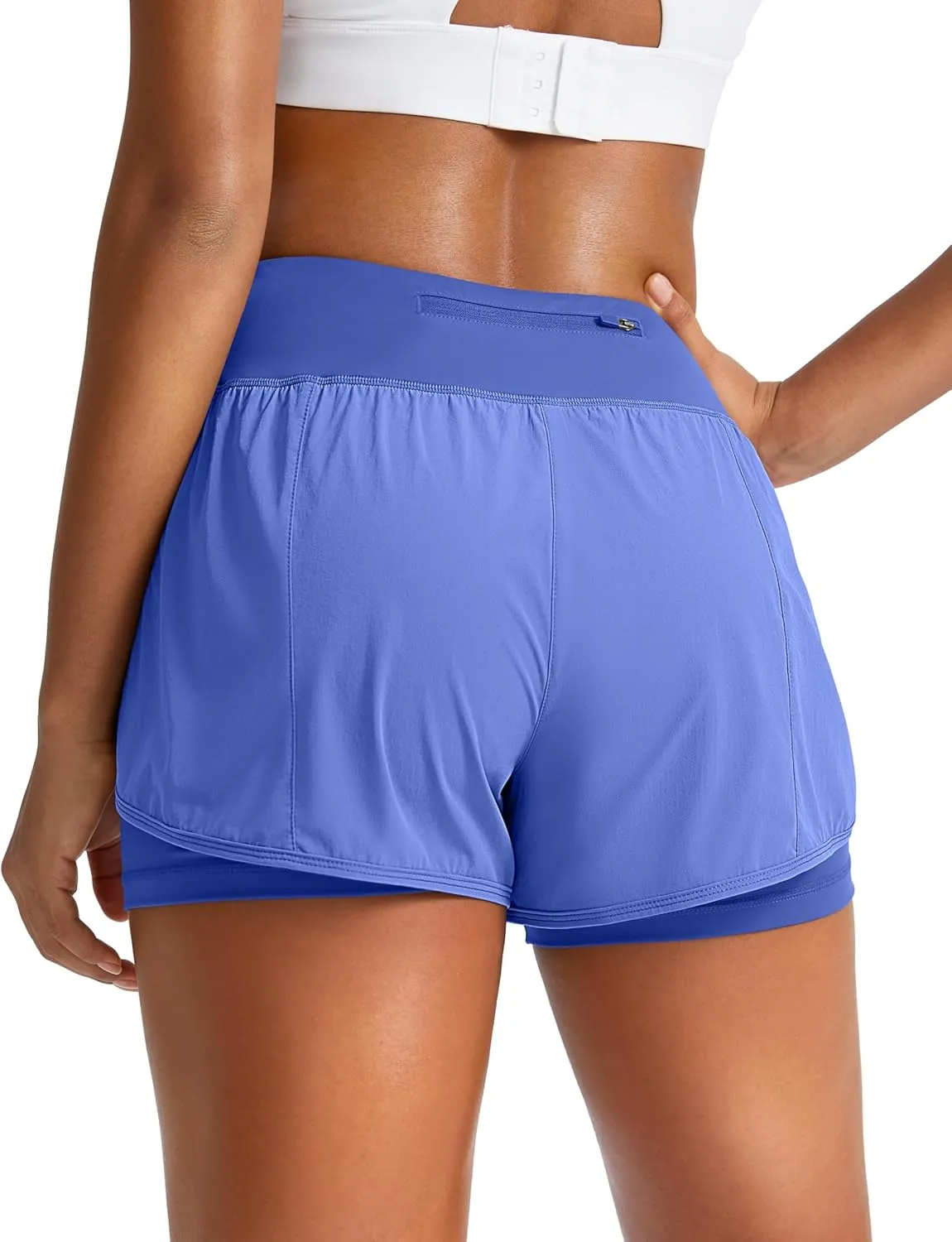 Women's 2 in 1 Running Shorts High Waisted Spandex Shorts Gym Yoga Workout Athletic Shorts for Women with Zipper Pockets